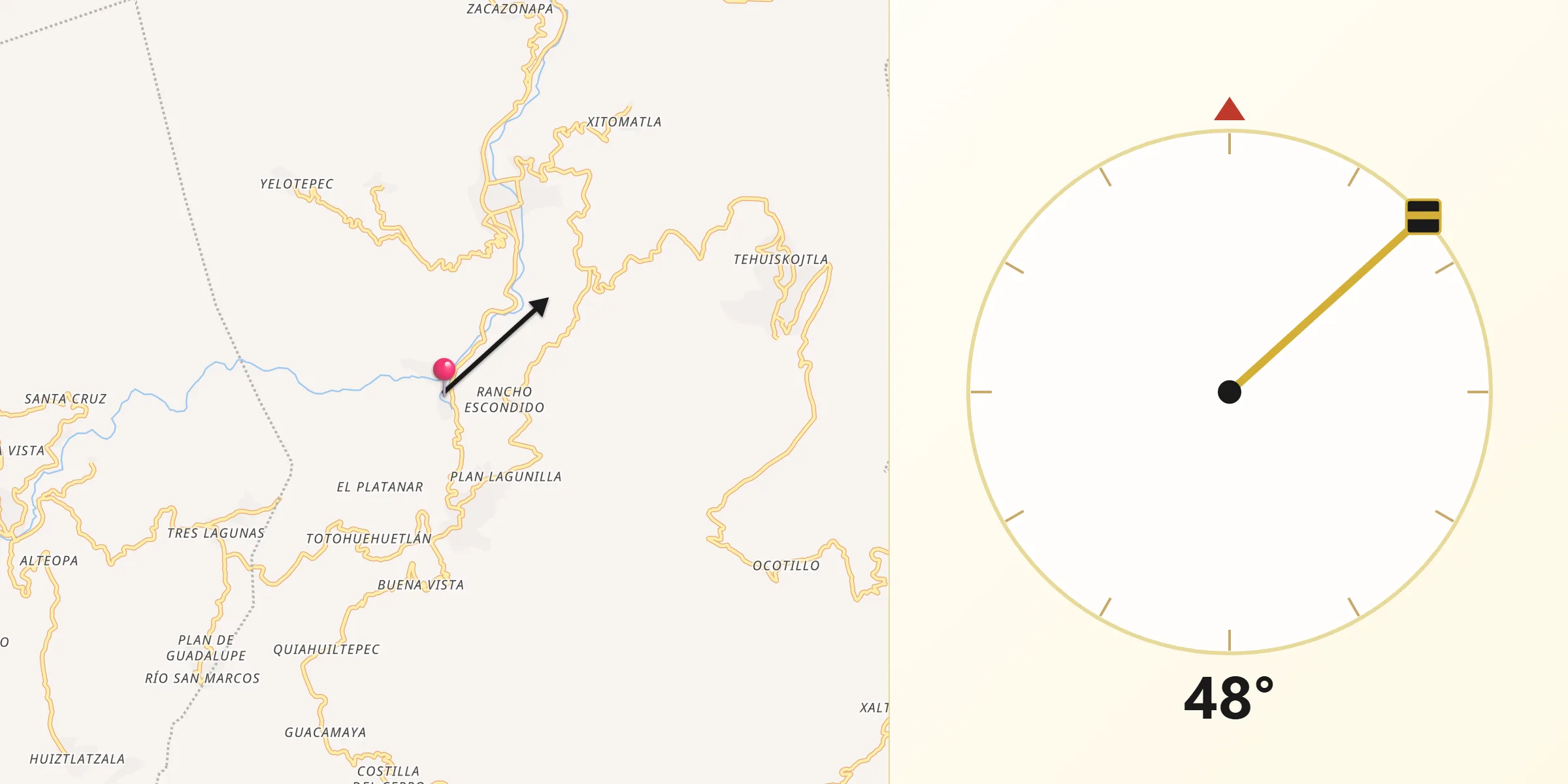 Dirección de la Qibla desde Patlicha