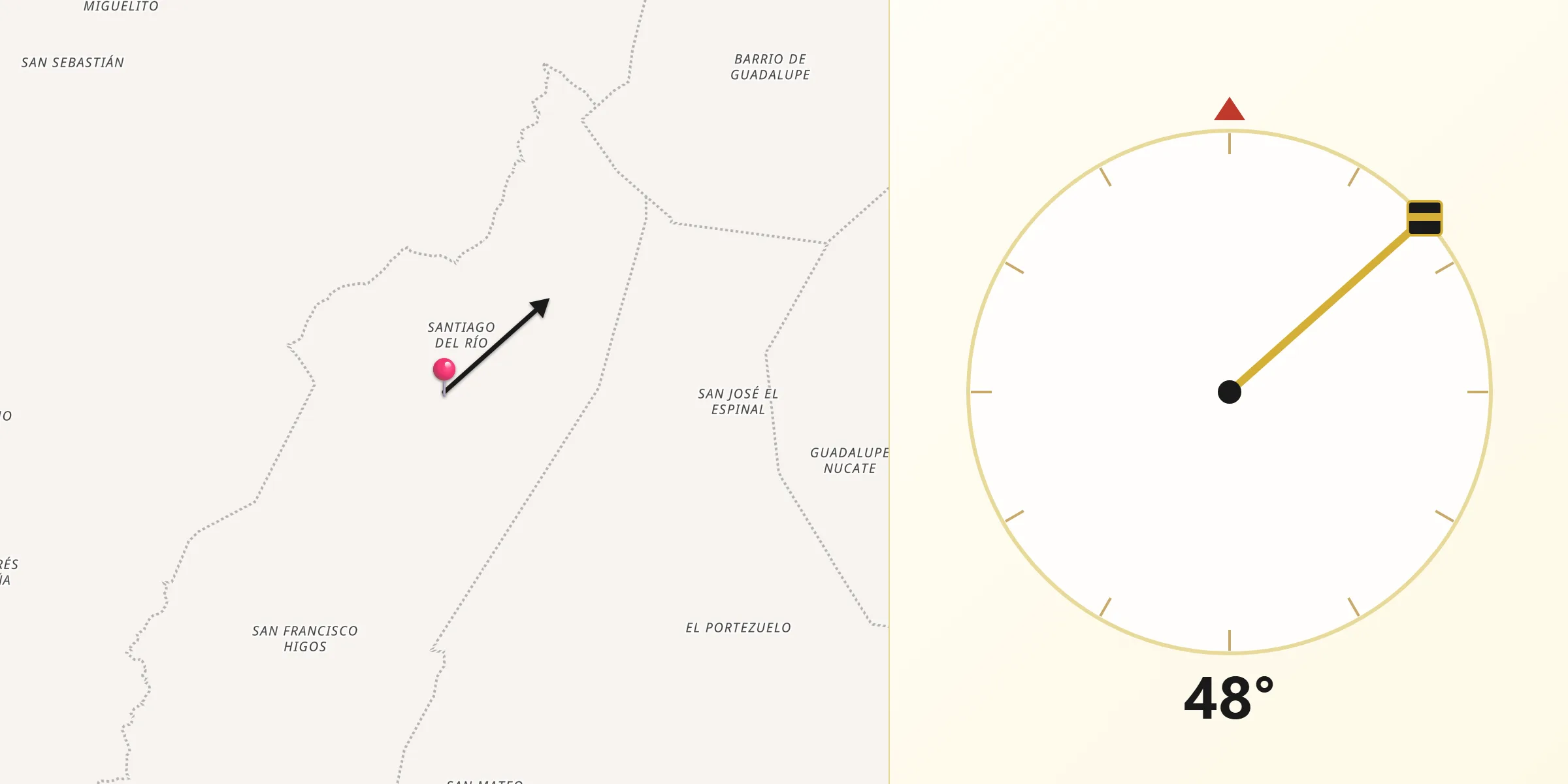 Dirección de la Qibla desde Santiago del Río