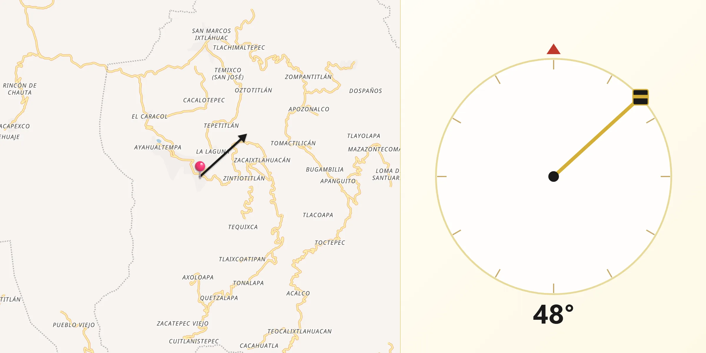 Dirección de la Qibla desde Hueycantenango
