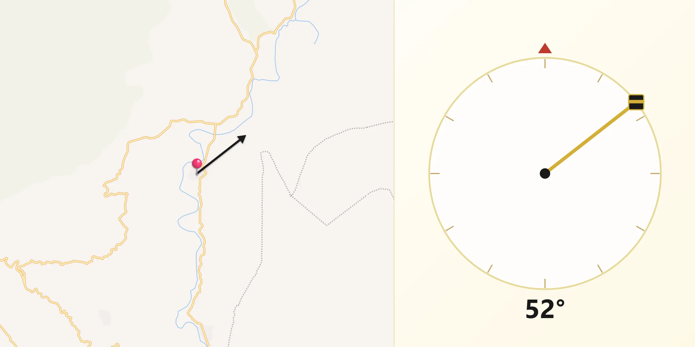 Dirección de la Qibla desde Puxcatán