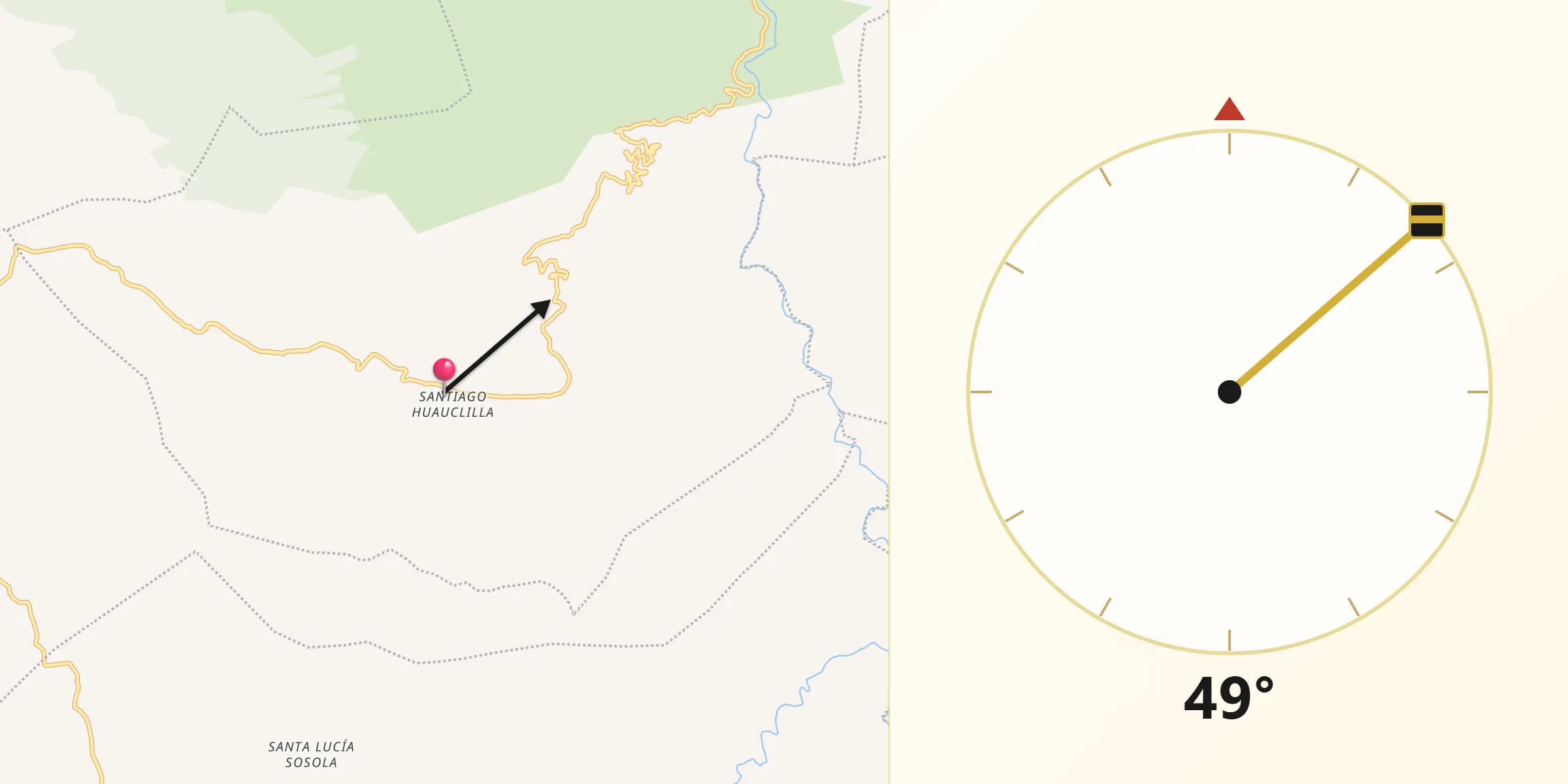 Dirección de la Qibla desde Santiago Huauclilla