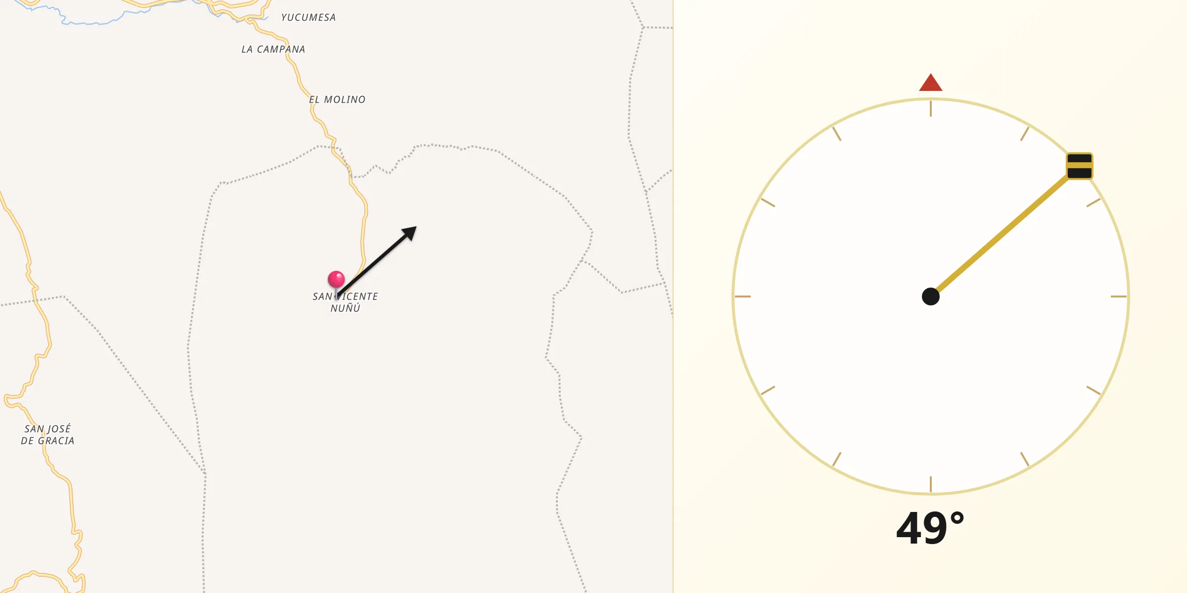 Dirección de la Qibla desde San Vicente Nuñu