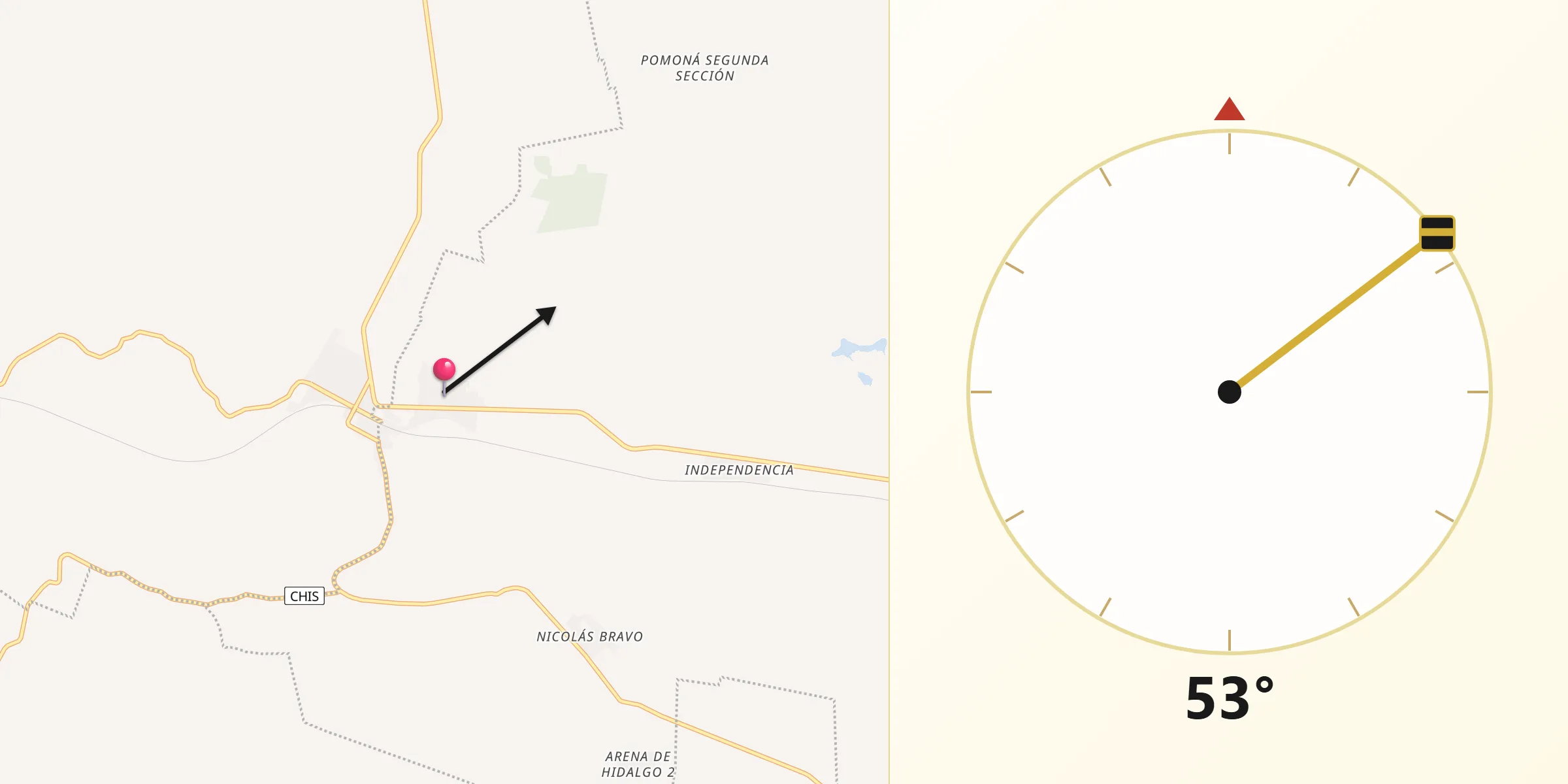 Dirección de la Qibla desde Arena de Hidalgo