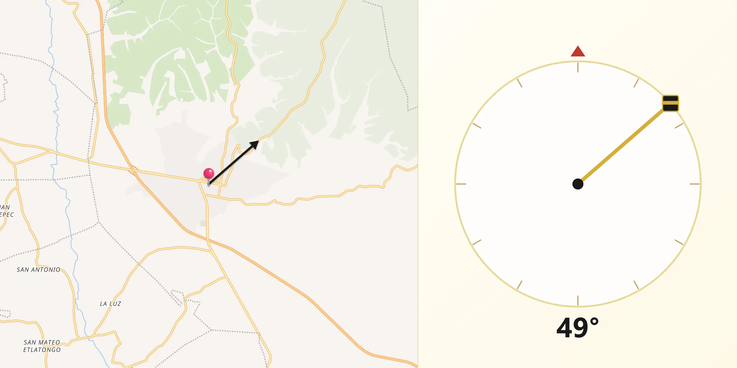 Dirección de la Qibla desde Asunción Nochixtlán