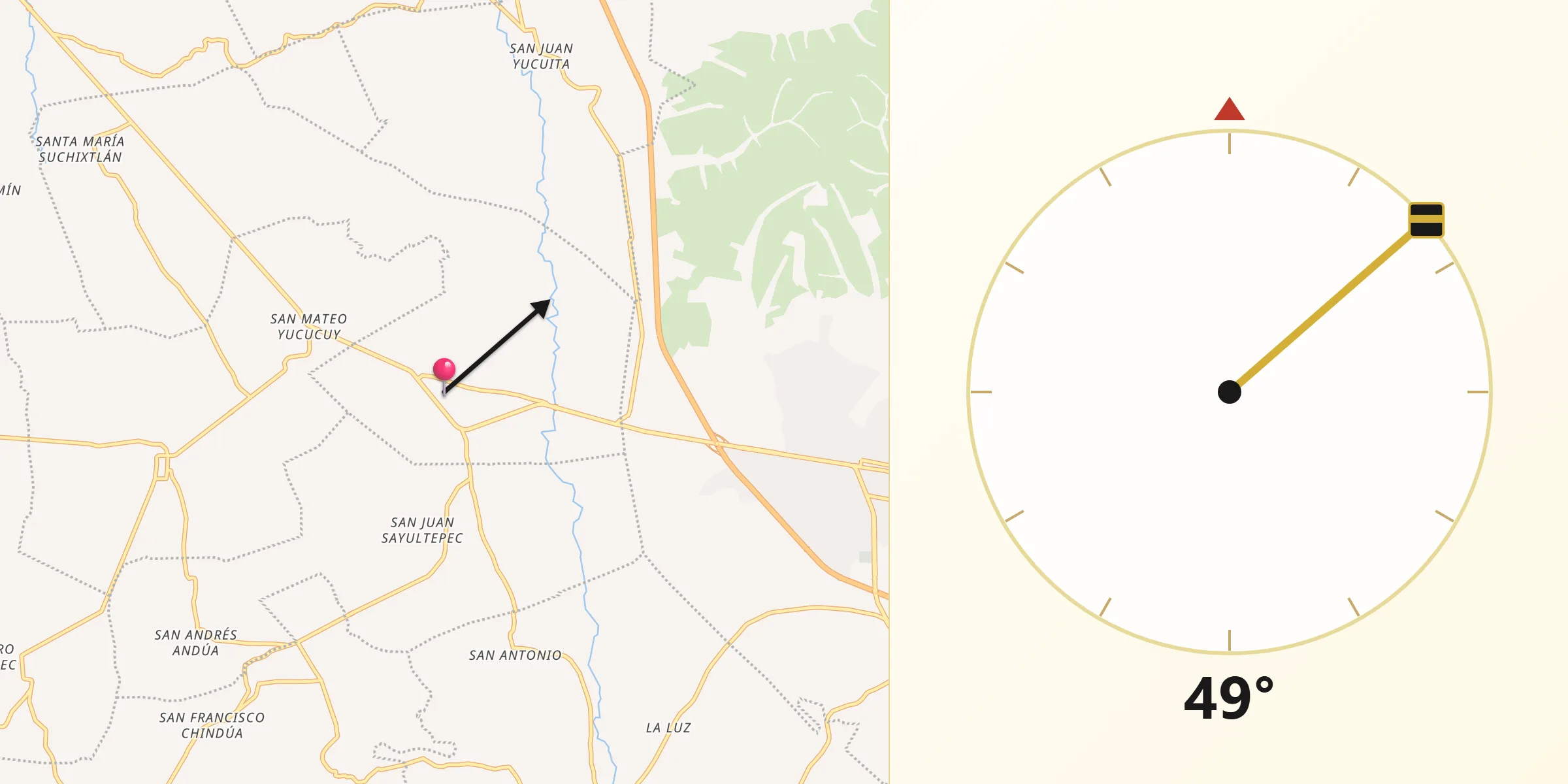 Dirección de la Qibla desde San Andrés Sinaxtla