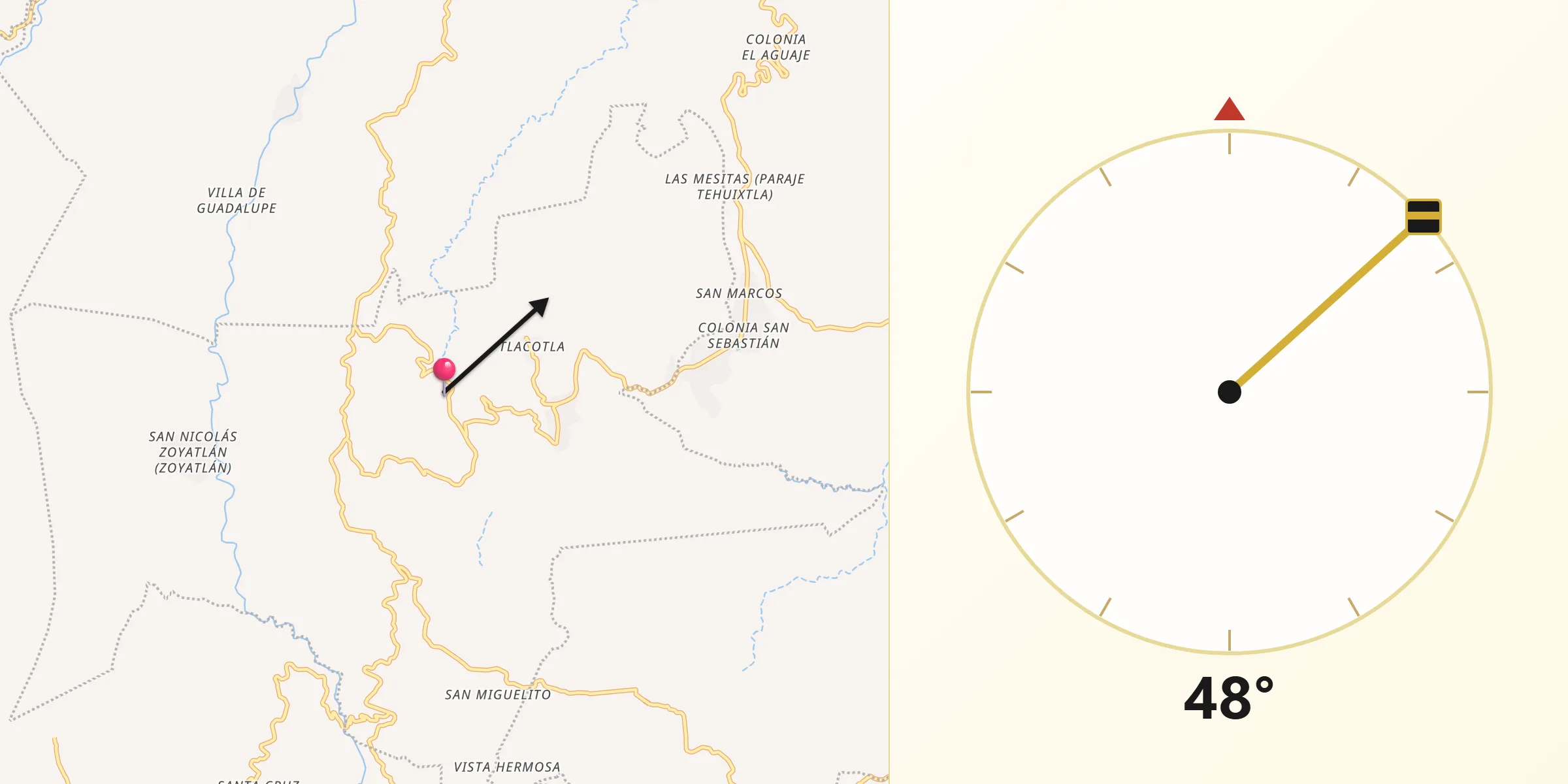 Dirección de la Qibla desde Xalpatlahuac