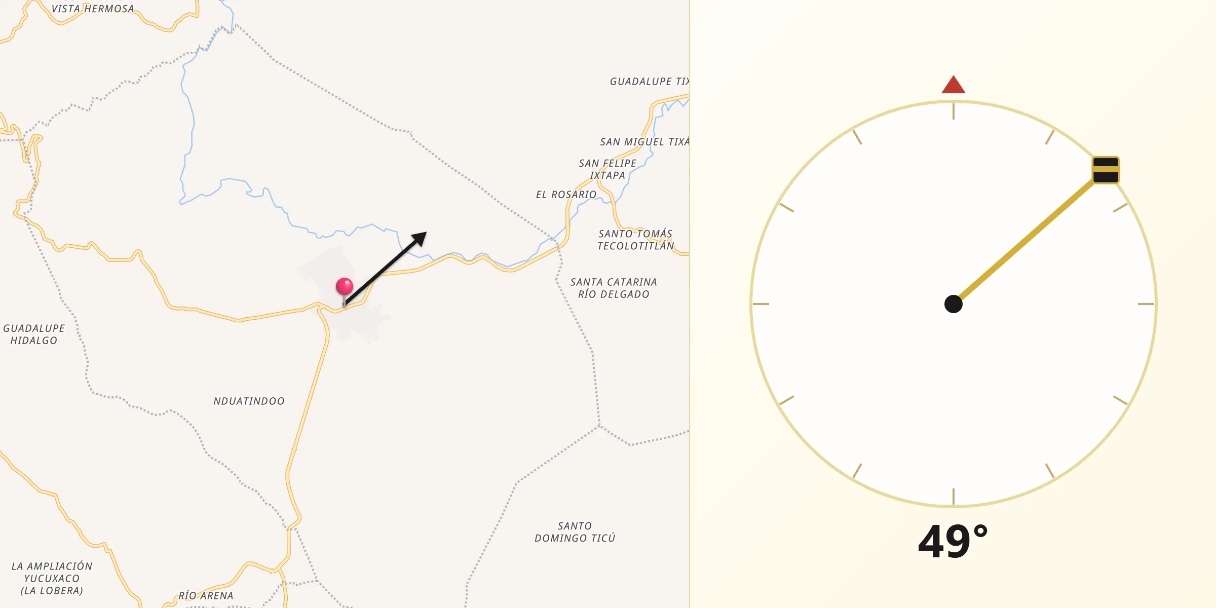 Dirección de la Qibla desde Santiago Yolomécatl