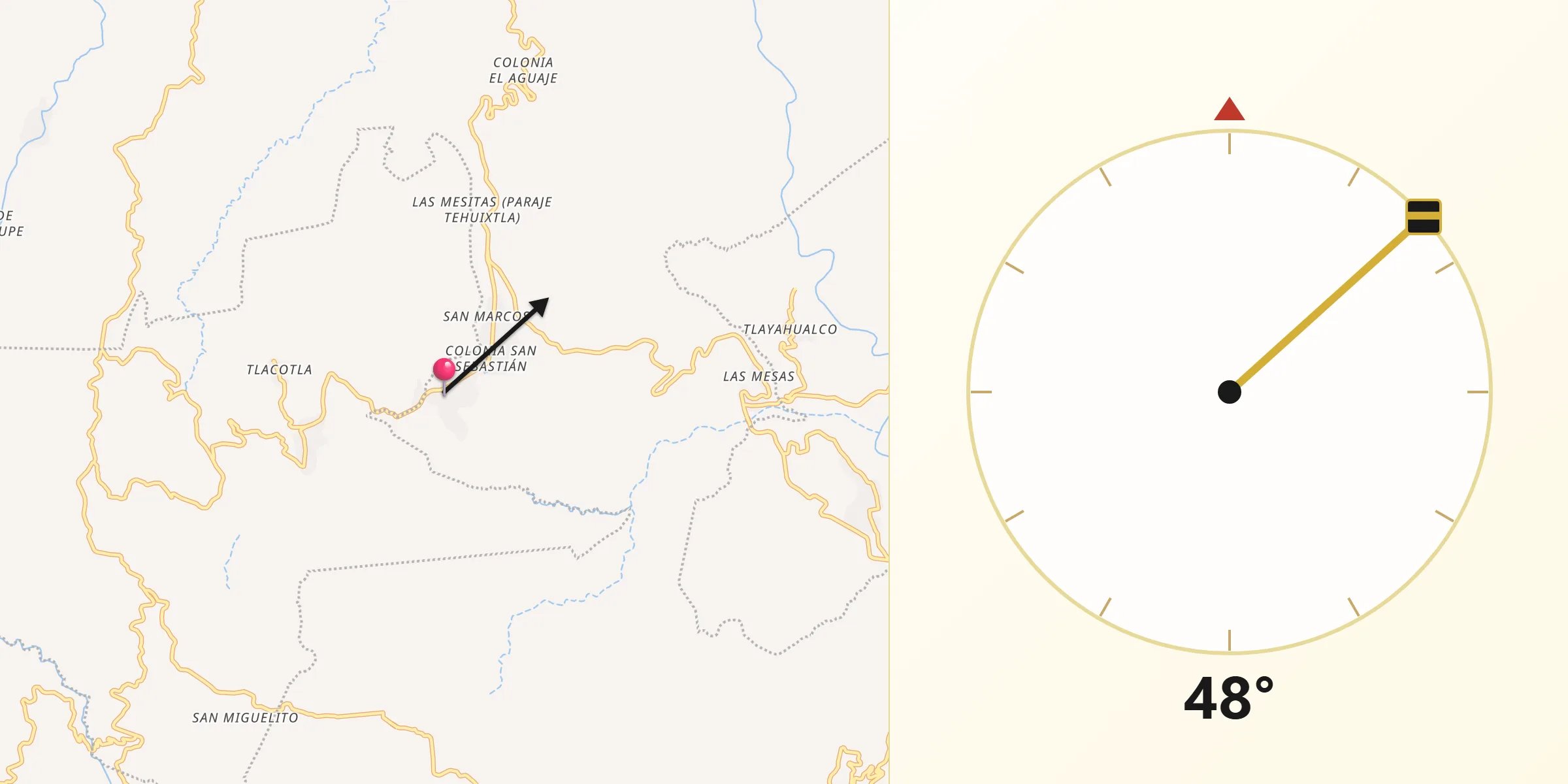 Dirección de la Qibla desde Xalatzala