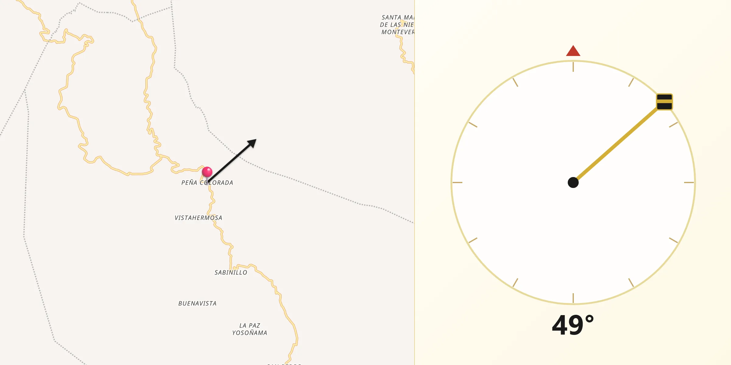 Dirección de la Qibla desde Peña Colorada