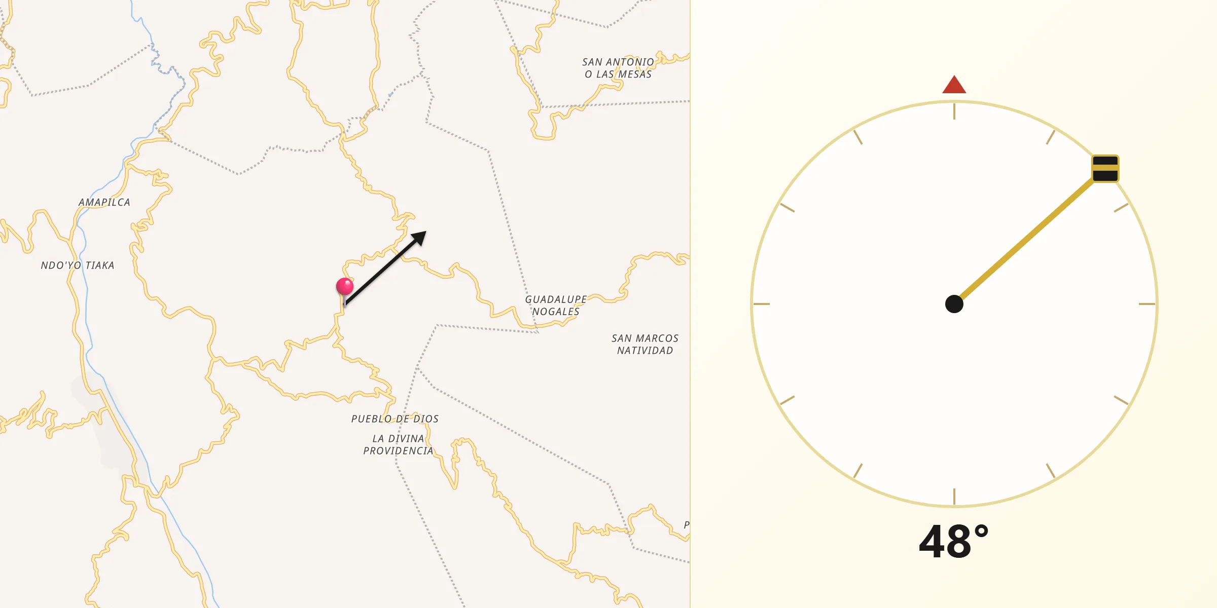 Dirección de la Qibla desde Cuyuxtlahuaca