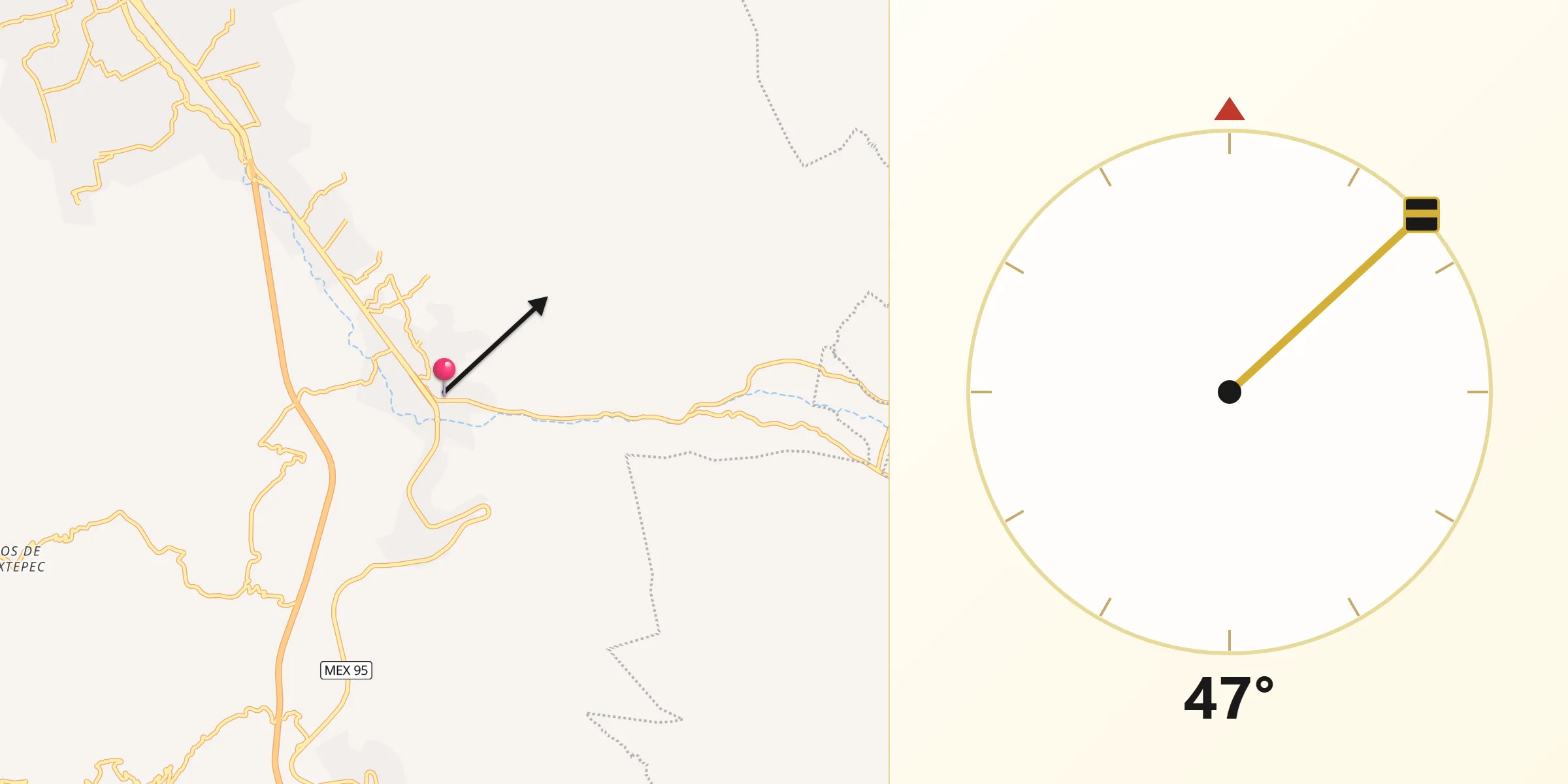 Dirección de la Qibla desde Petaquillas