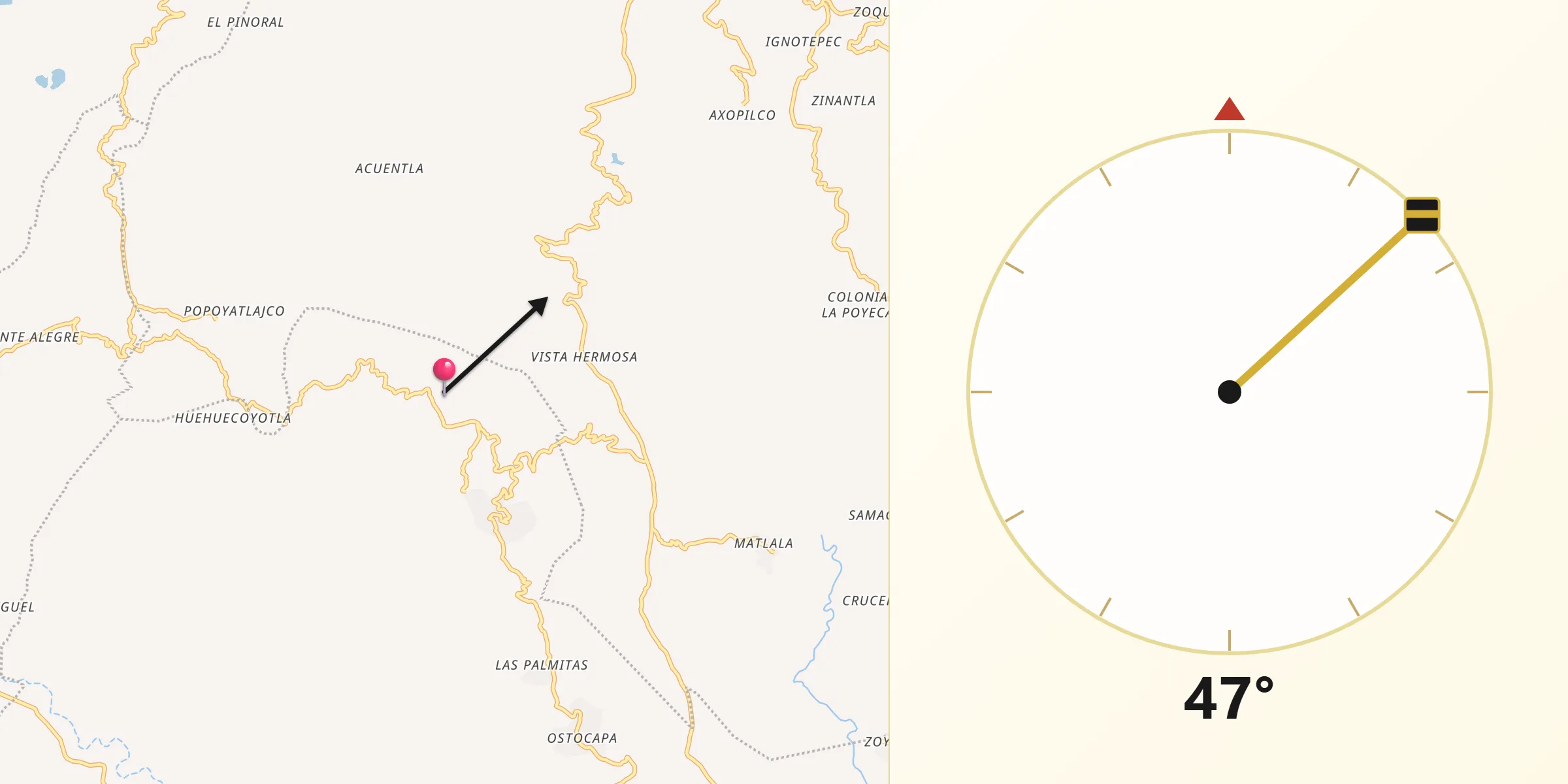Dirección de la Qibla desde Tonalapa