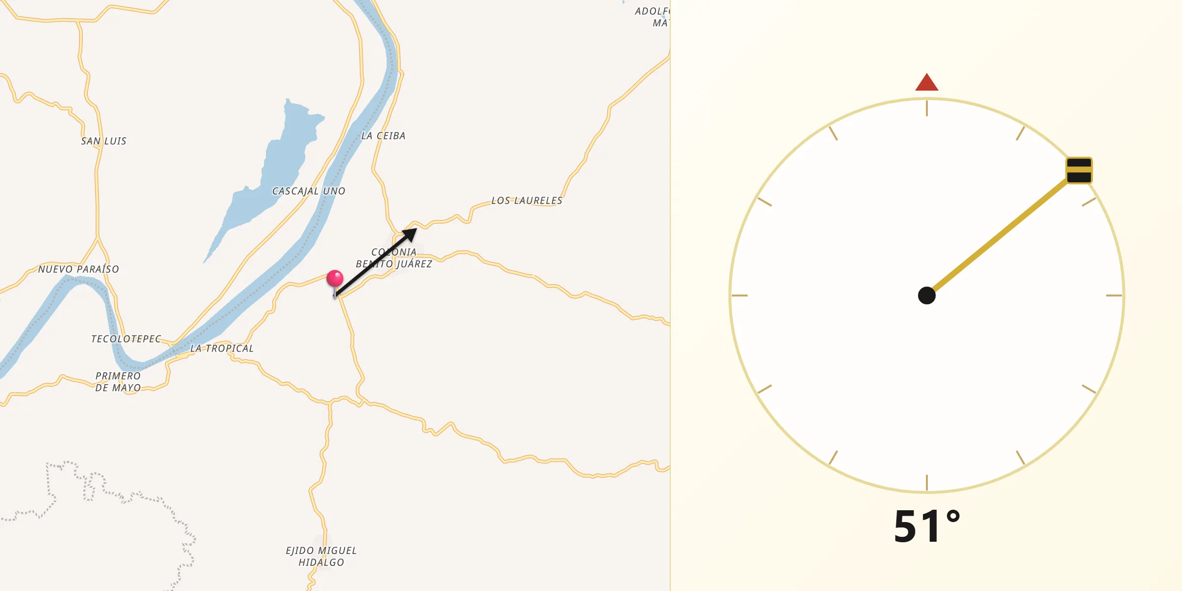 Dirección de la Qibla desde Vicente Guerrero