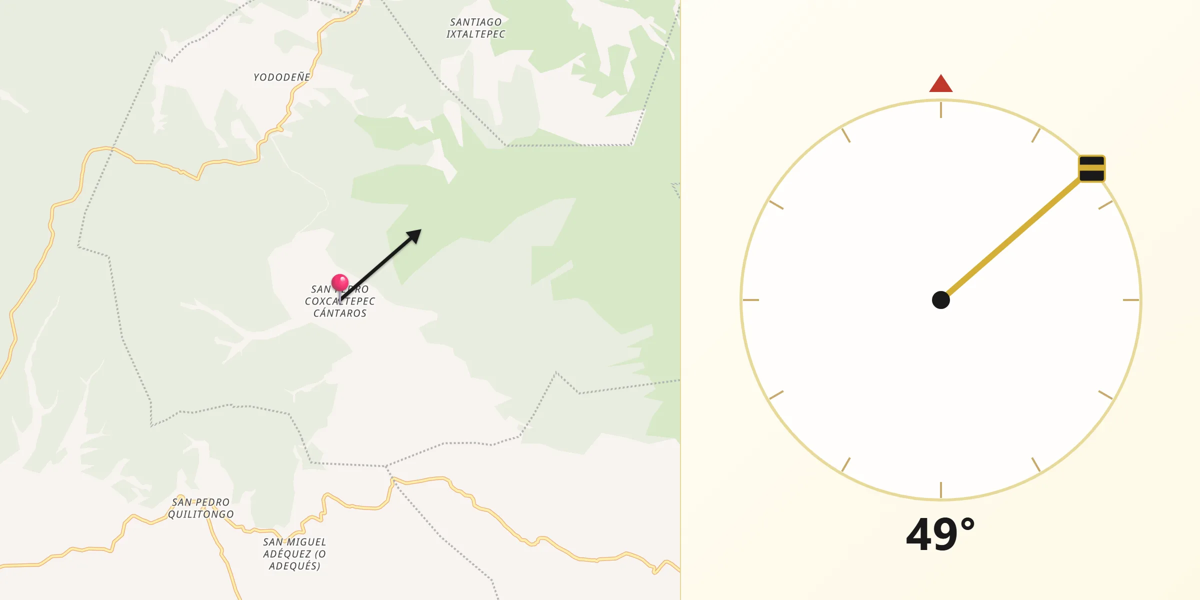 Dirección de la Qibla desde San Pedro Coxcaltepec Cántaros
