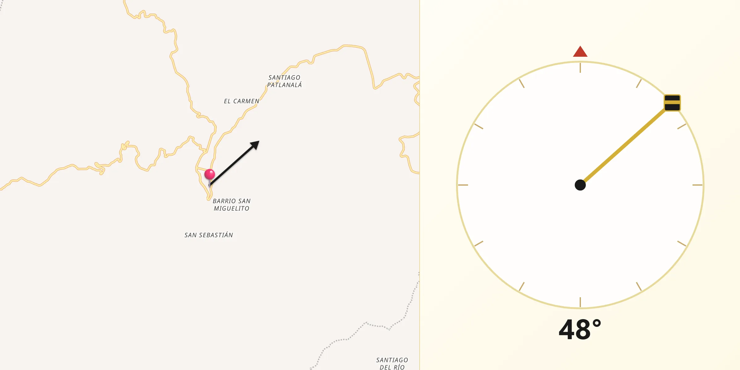 Dirección de la Qibla desde Silacayoápam