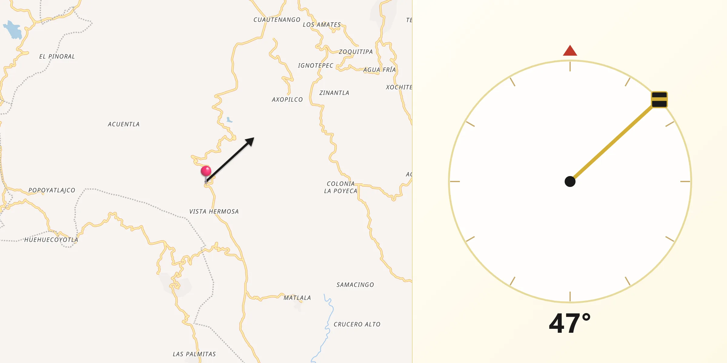Dirección de la Qibla desde Tlamixtlahuacan