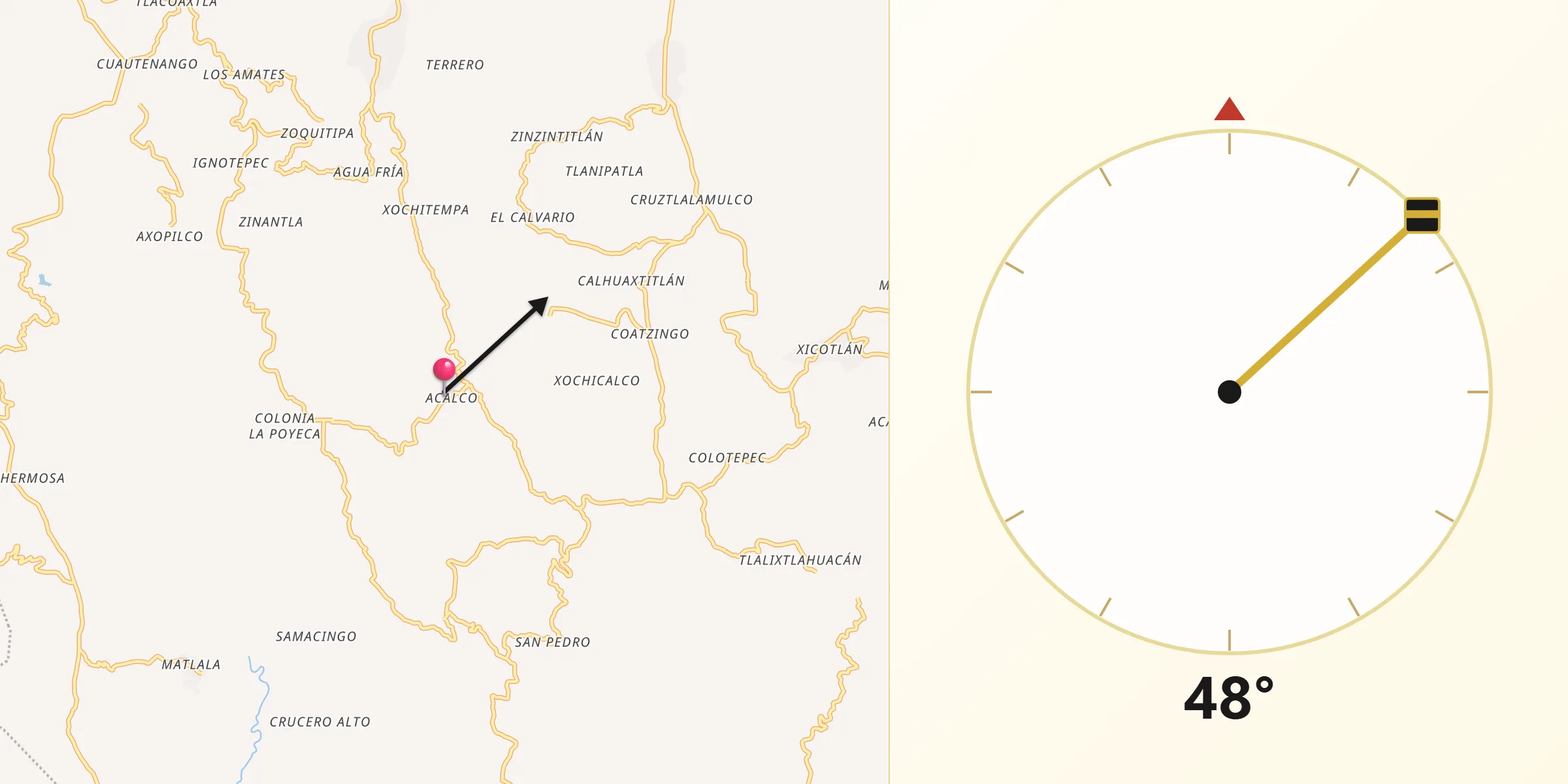 Dirección de la Qibla desde Acalco