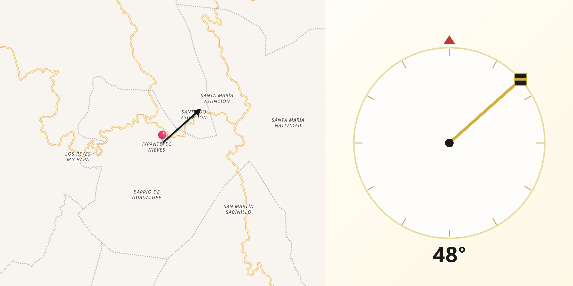 Dirección de la Qibla desde Ixpantepec Nieves
