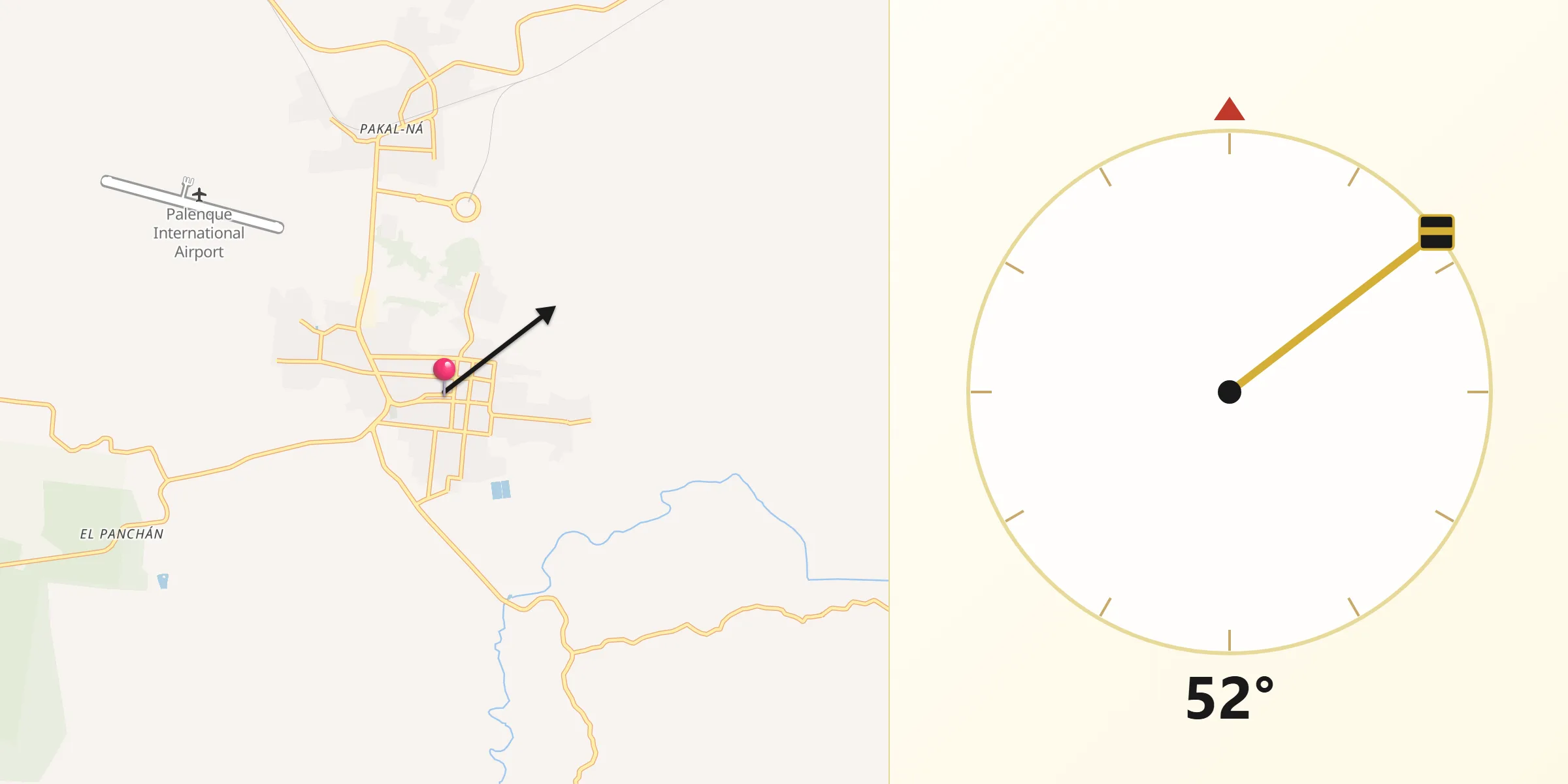 Dirección de la Qibla desde Ruinas de Palenque