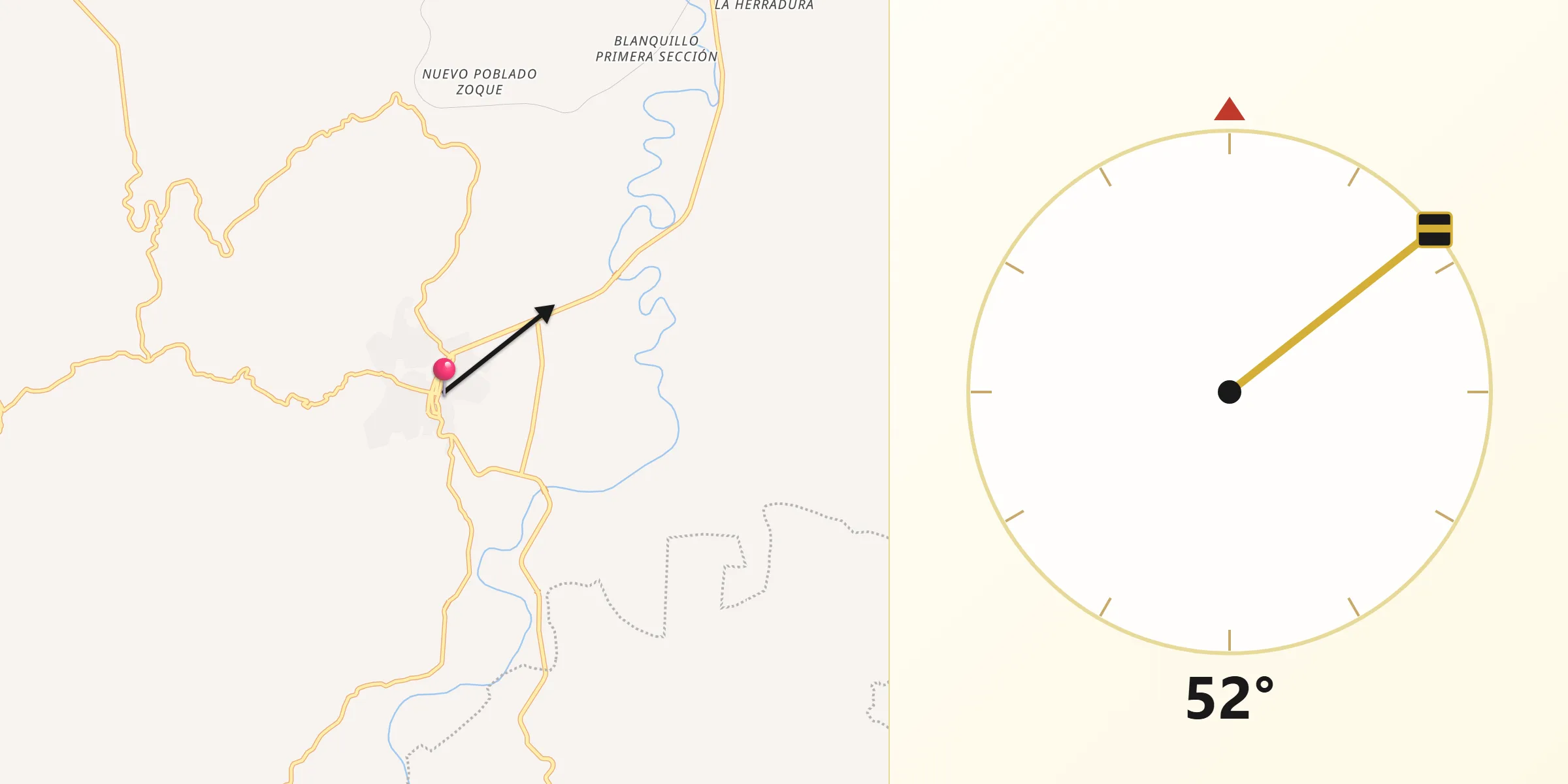 Dirección de la Qibla desde Pichucalco