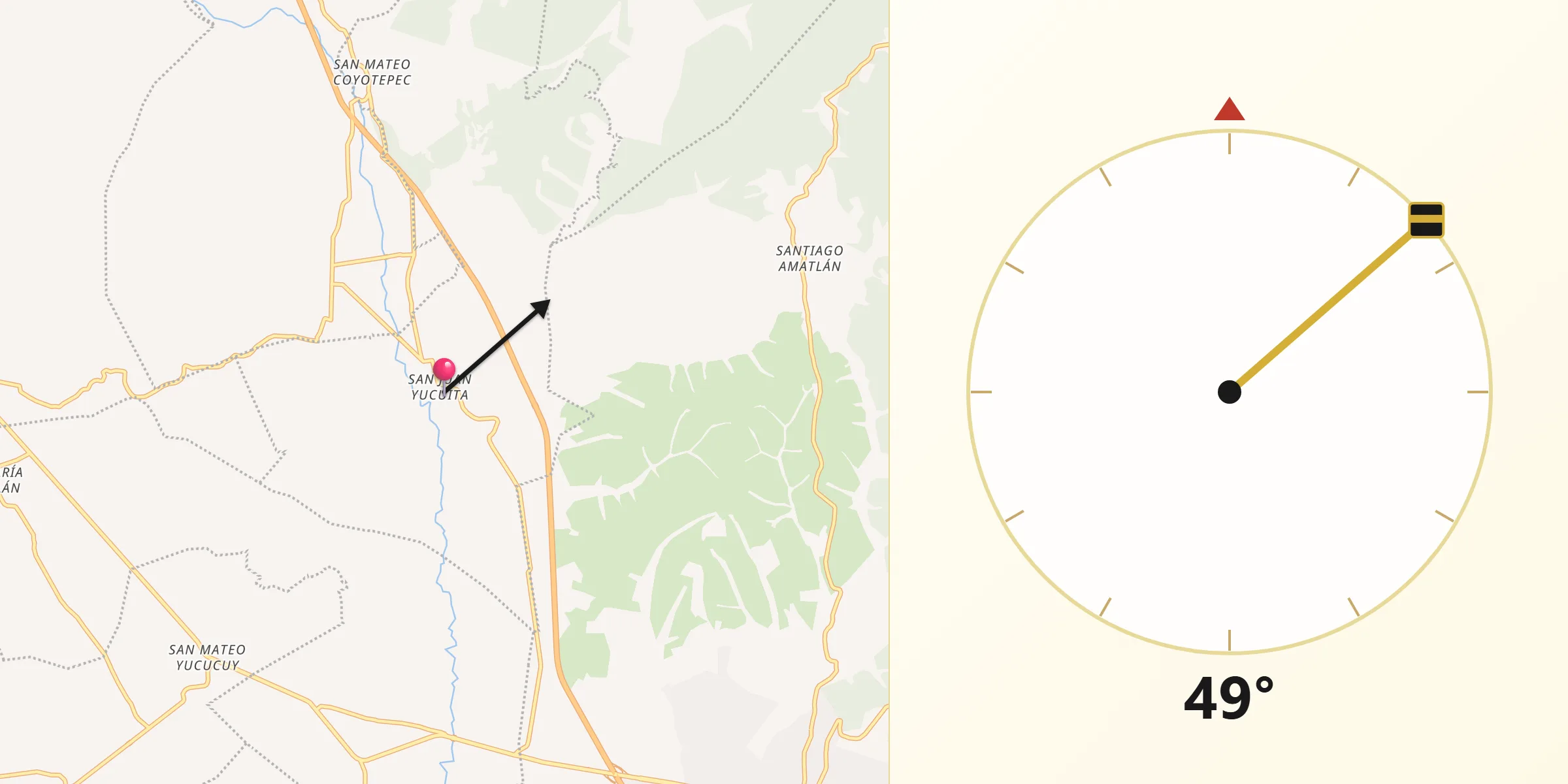 Dirección de la Qibla desde Yucuita