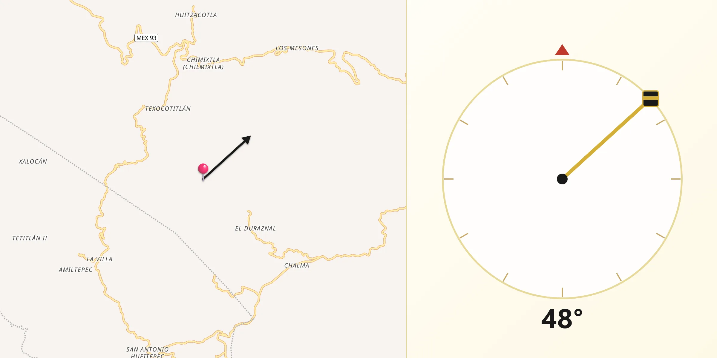 Dirección de la Qibla desde Atlixtac