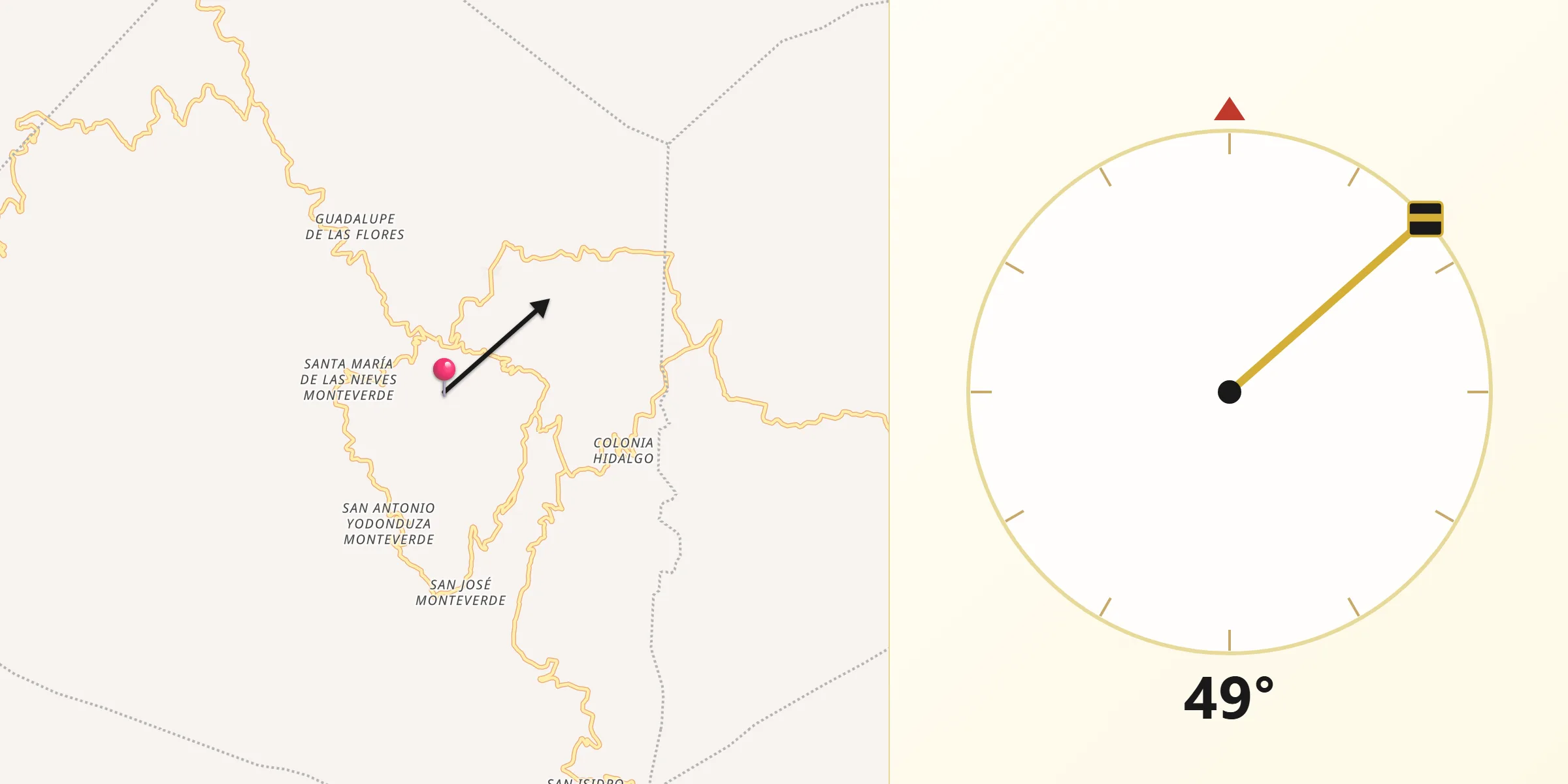 Dirección de la Qibla desde San Antonino Monte Verde