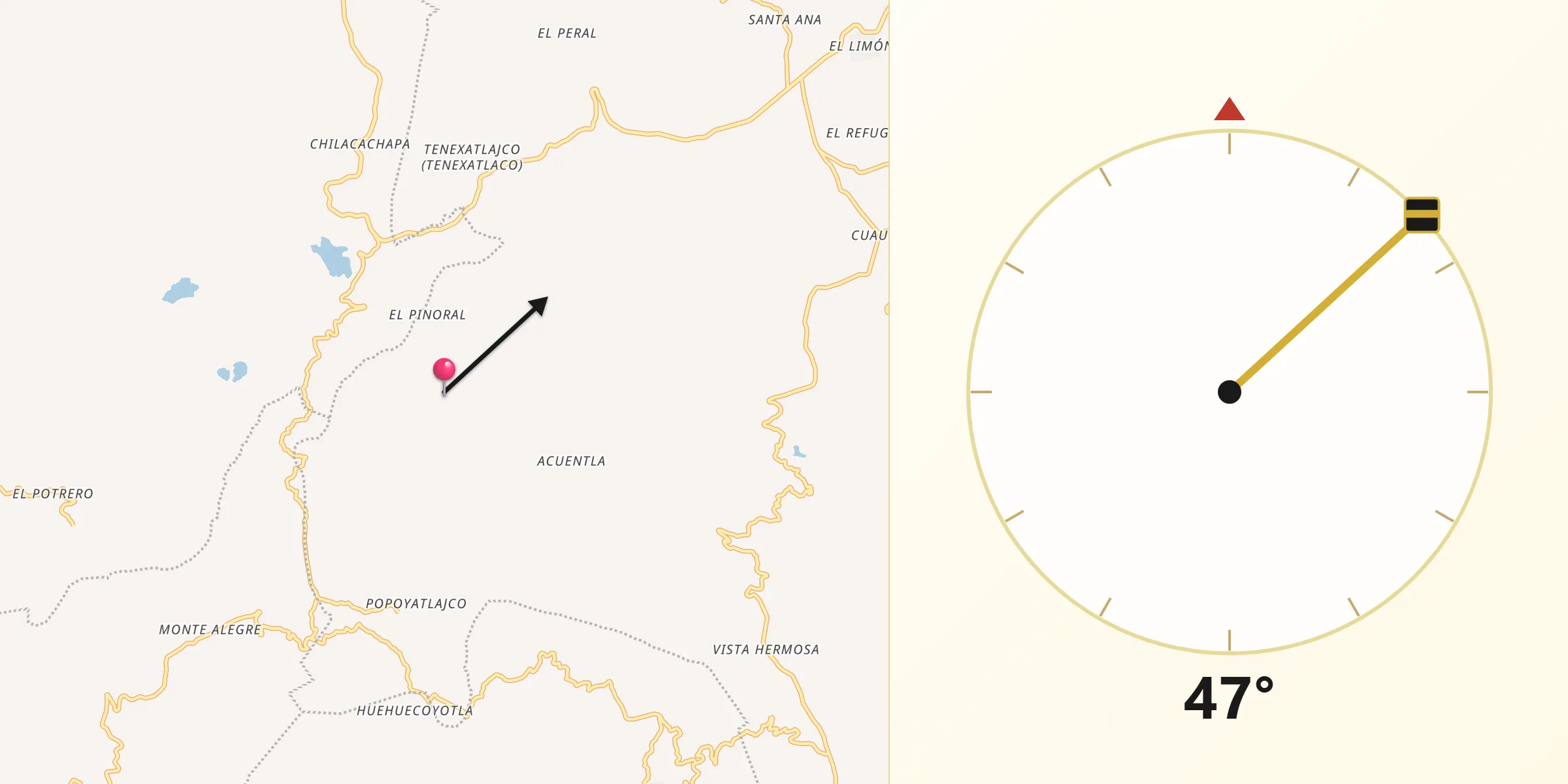 Dirección de la Qibla desde Cuonetzingo