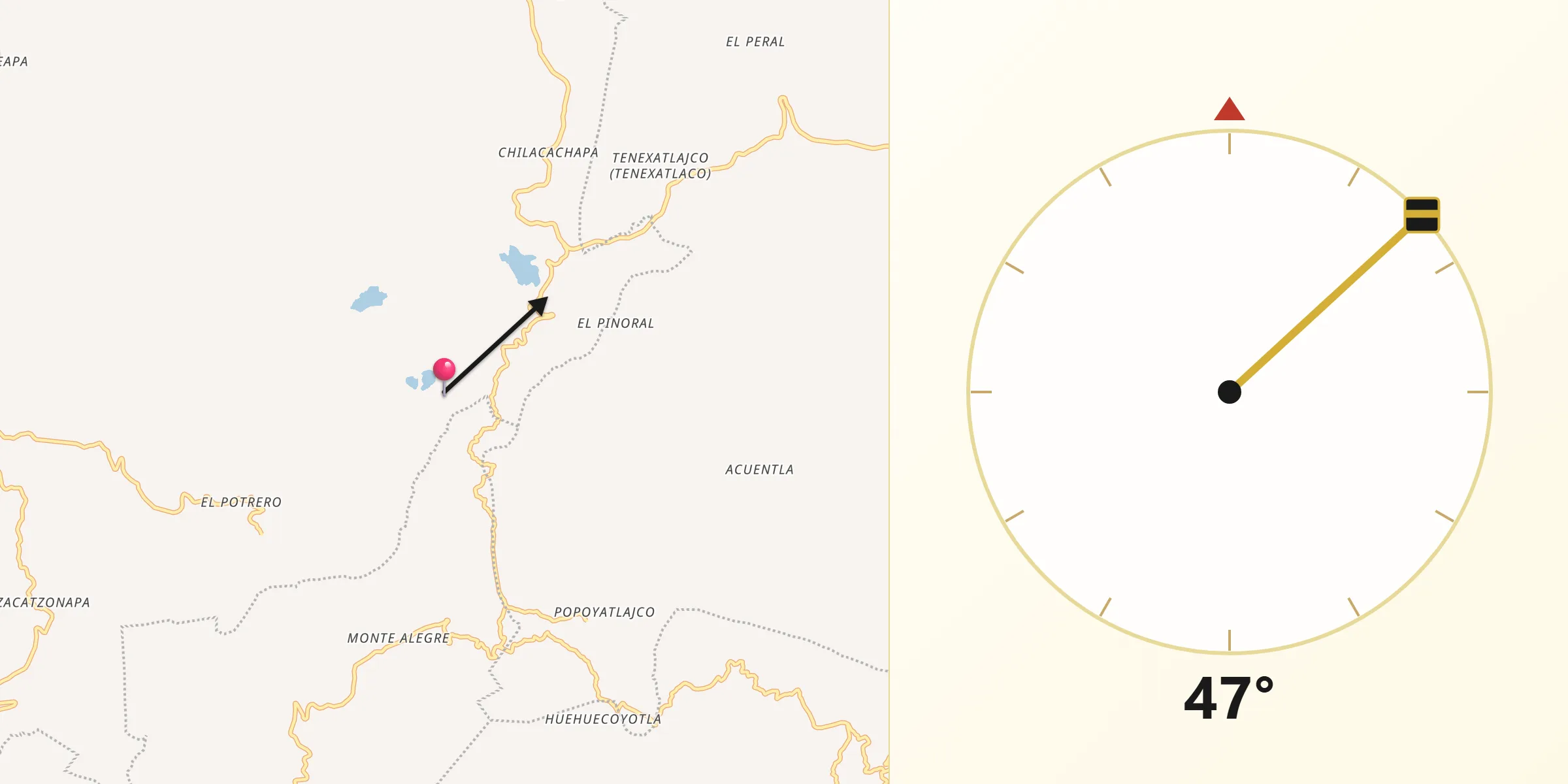 Dirección de la Qibla desde El Durazno