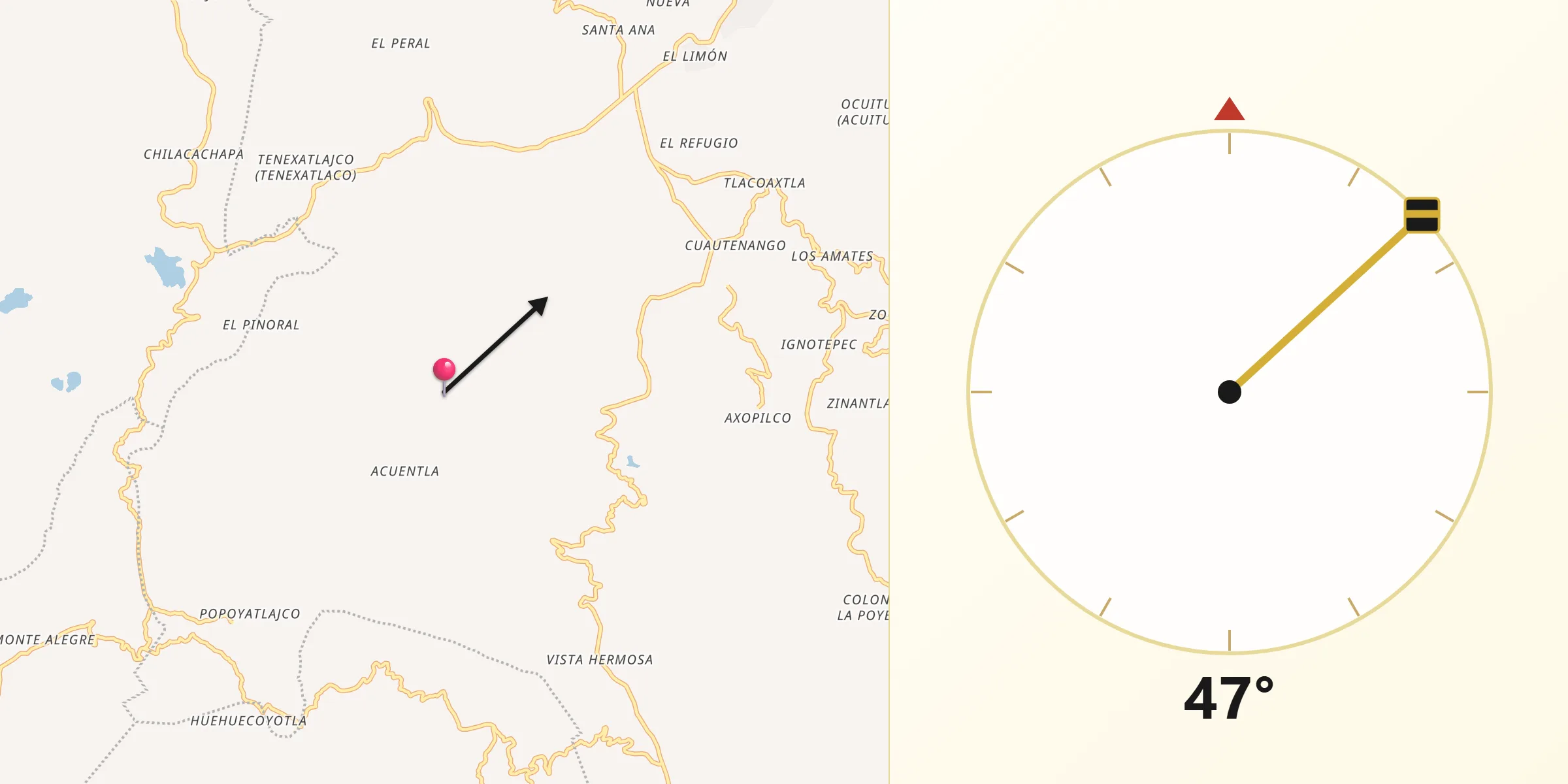 Dirección de la Qibla desde Ahuexotitlán