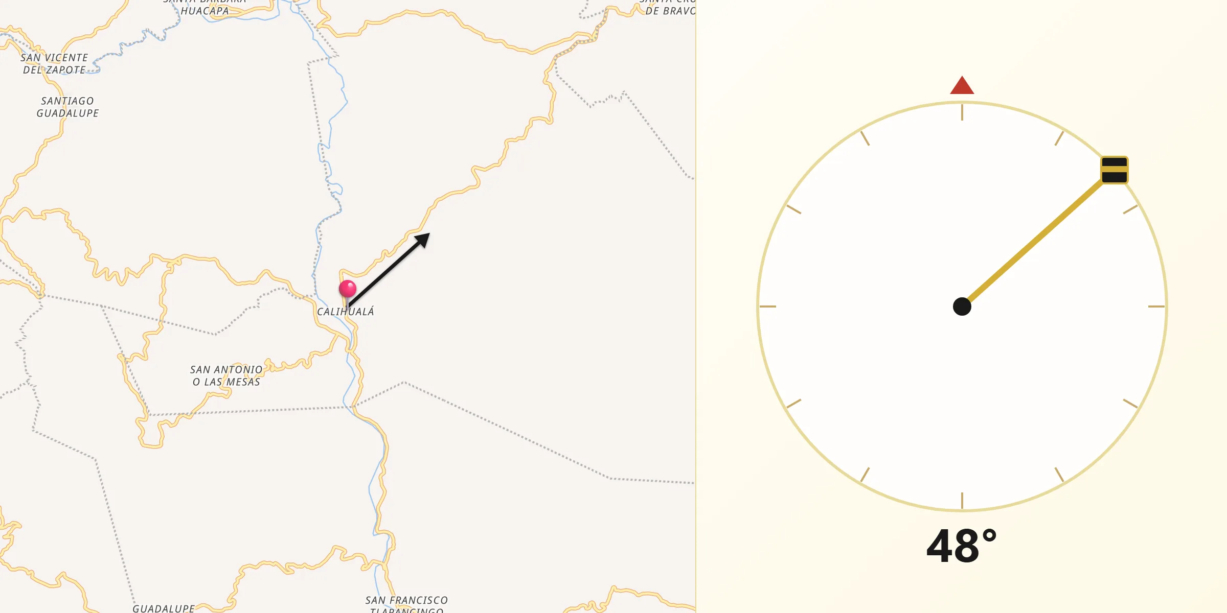 Dirección de la Qibla desde Calihualá