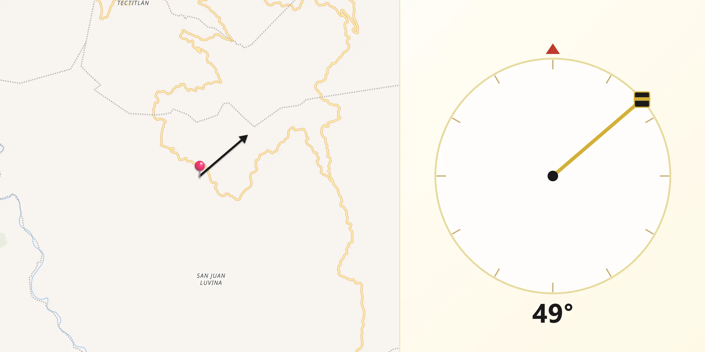 Dirección de la Qibla desde San Pablo Macuiltianguis