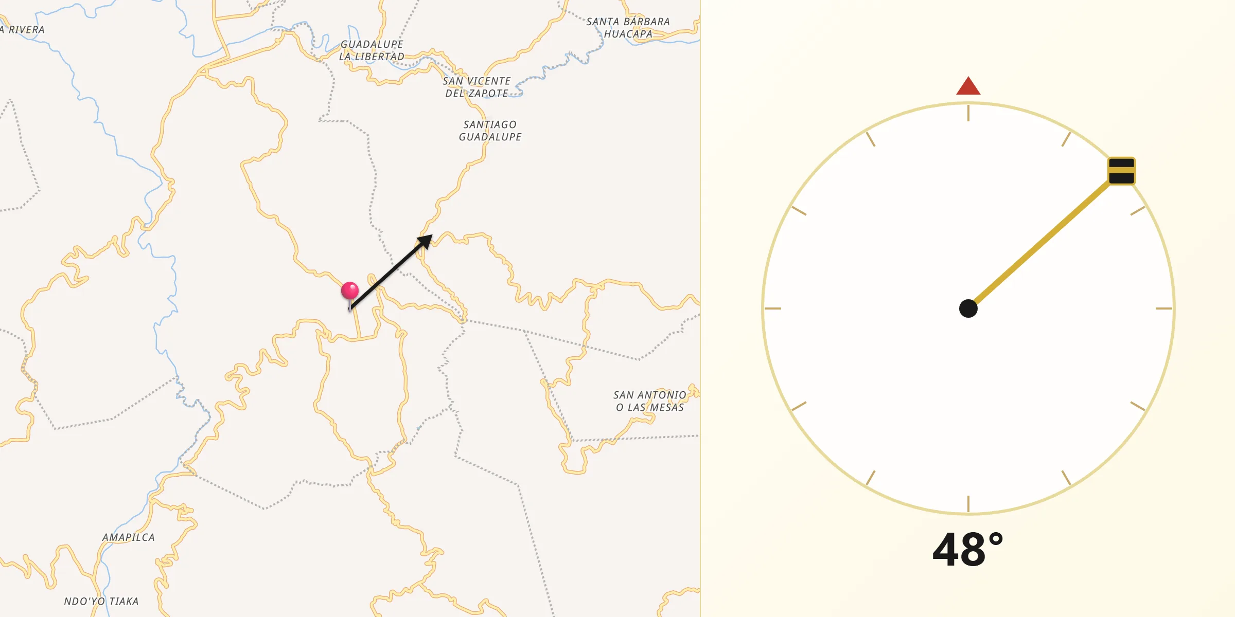 Dirección de la Qibla desde La Luz de Juárez