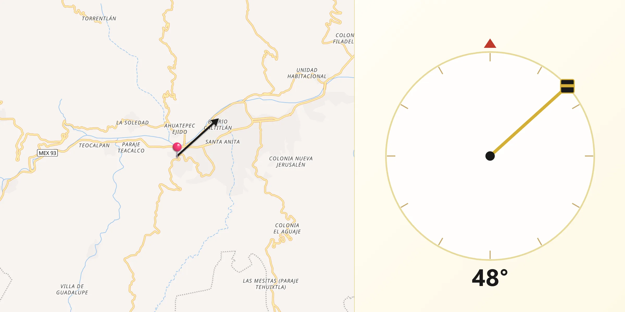 Dirección de la Qibla desde Colonia Constitución