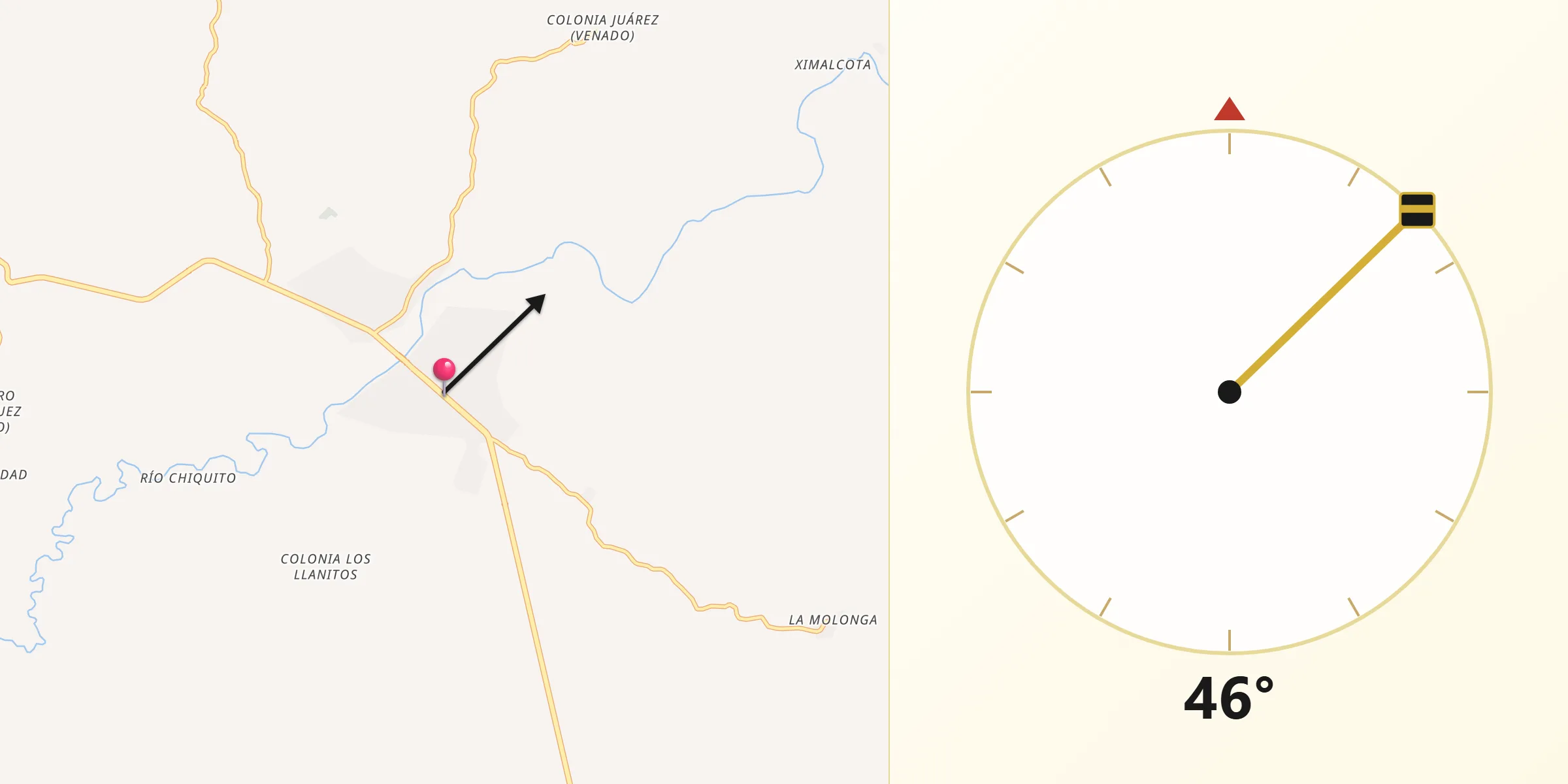 Dirección de la Qibla desde Petatlán