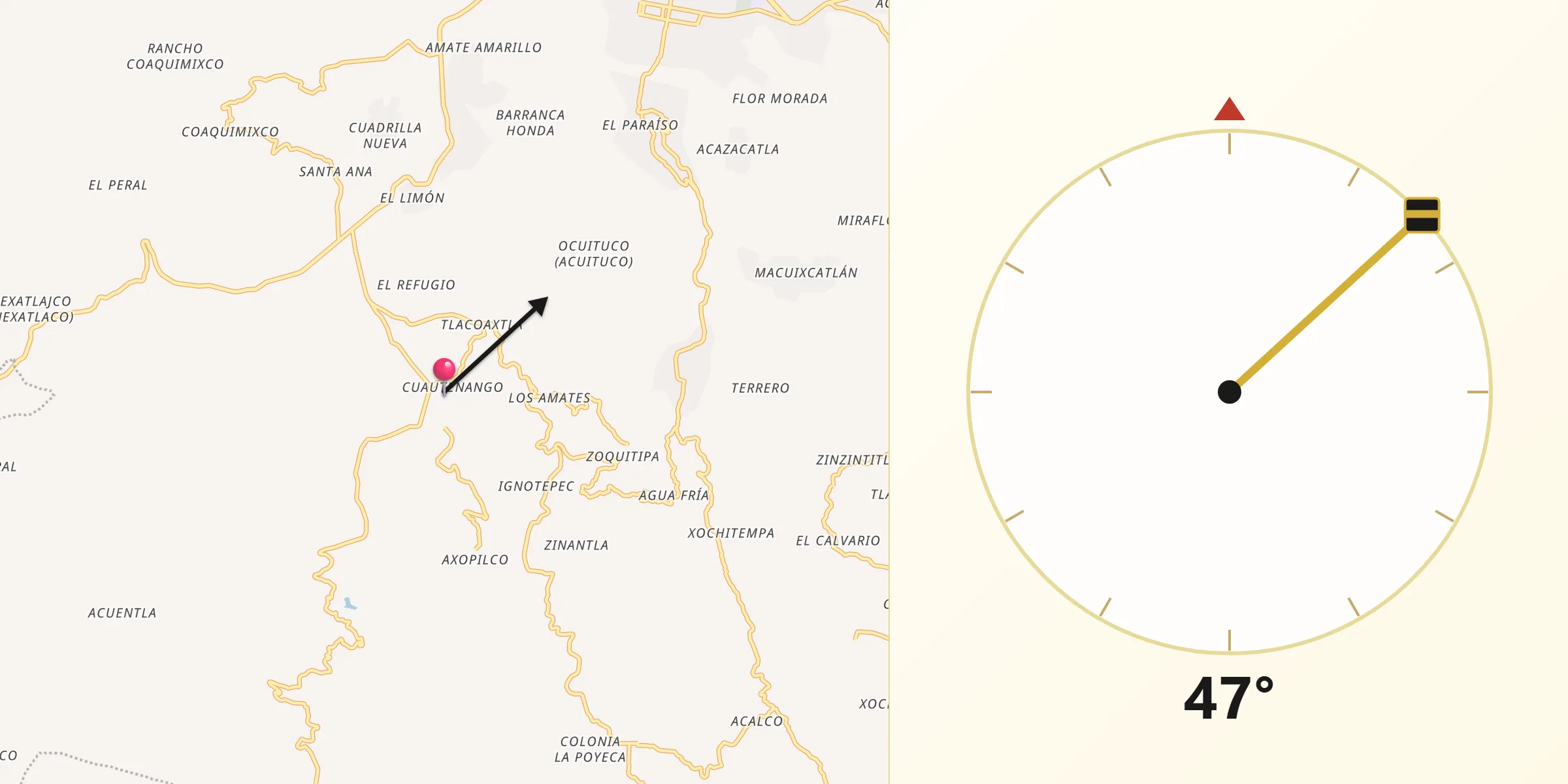 Dirección de la Qibla desde Cuauhtenango