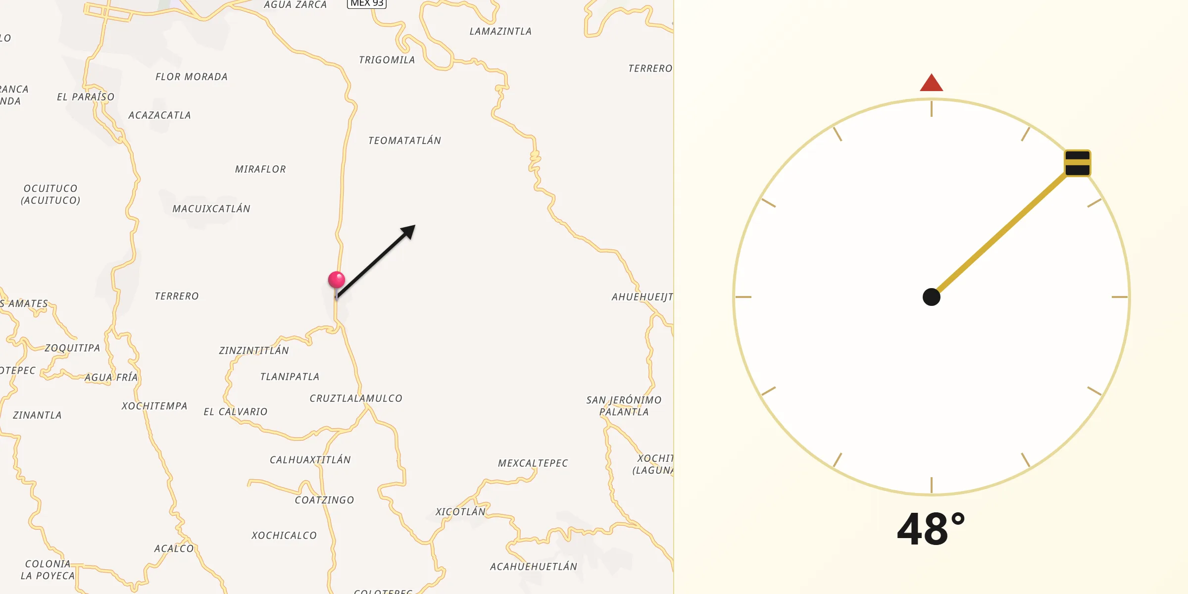 Dirección de la Qibla desde Atzacoaloya