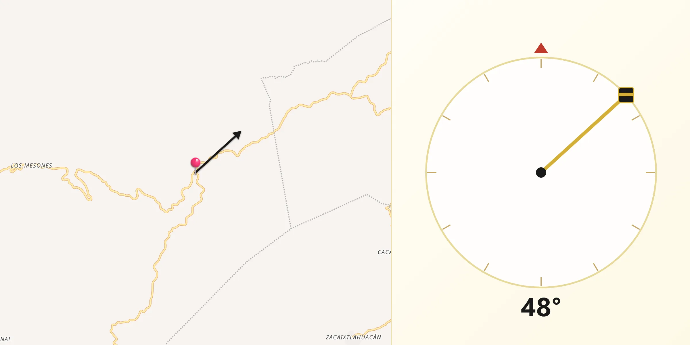 Dirección de la Qibla desde Tlatlauquitepec
