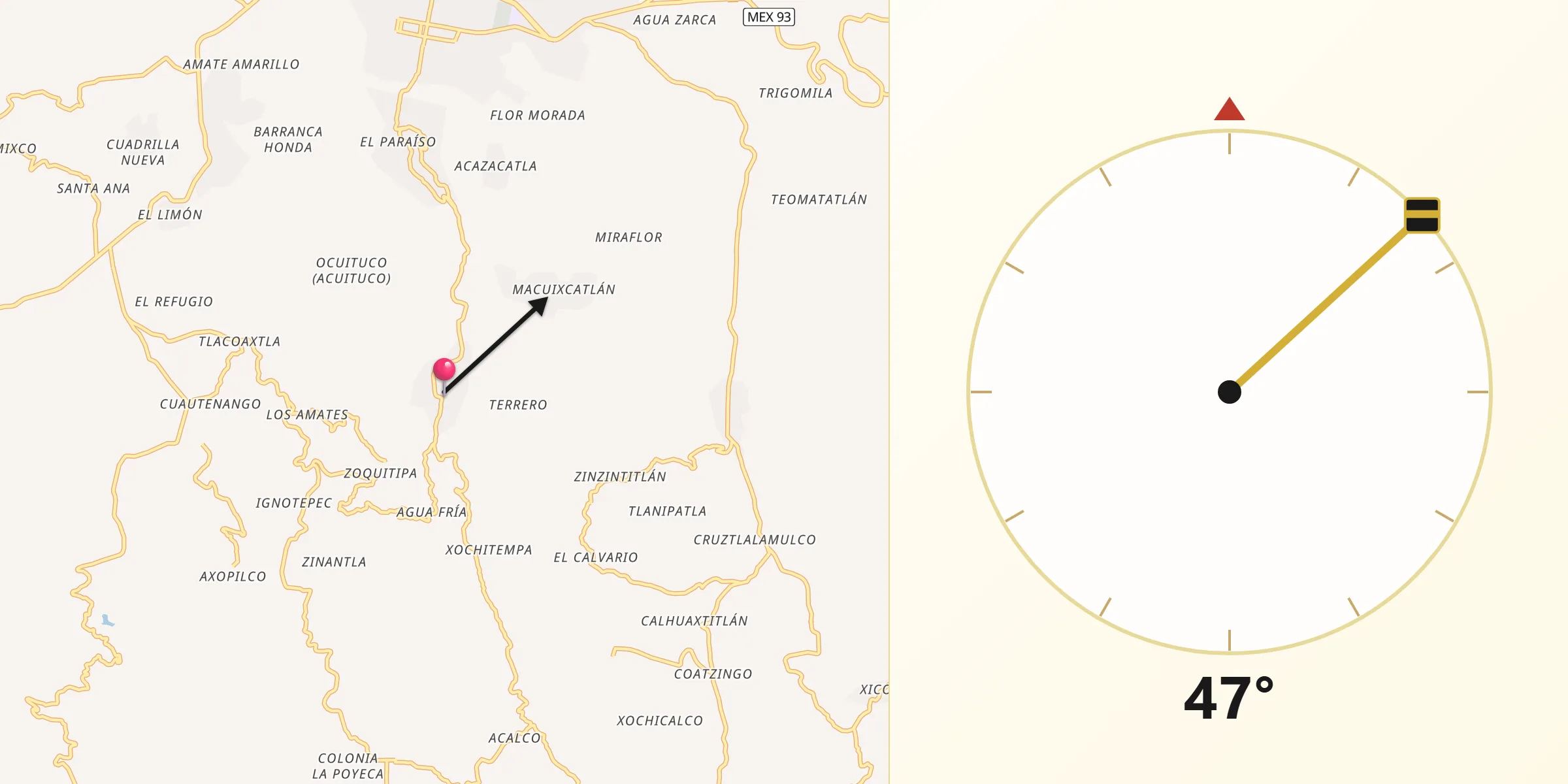 Dirección de la Qibla desde Ciudad Santa Catarina