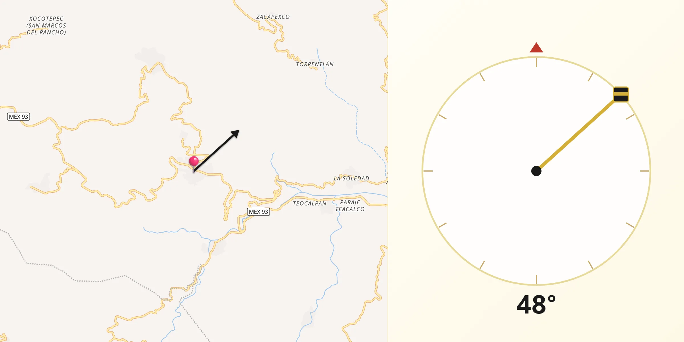 Dirección de la Qibla desde San Miguel Axoxuca