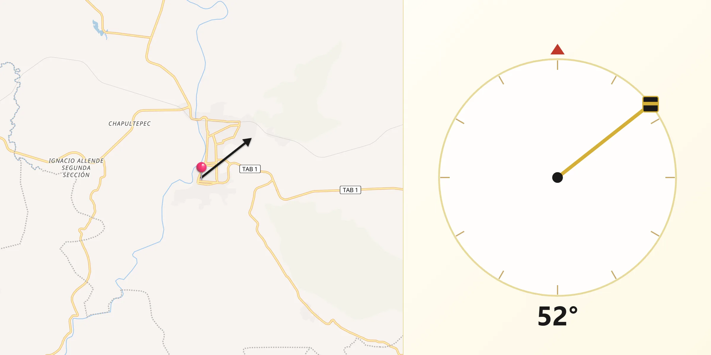 Dirección de la Qibla desde Teapa