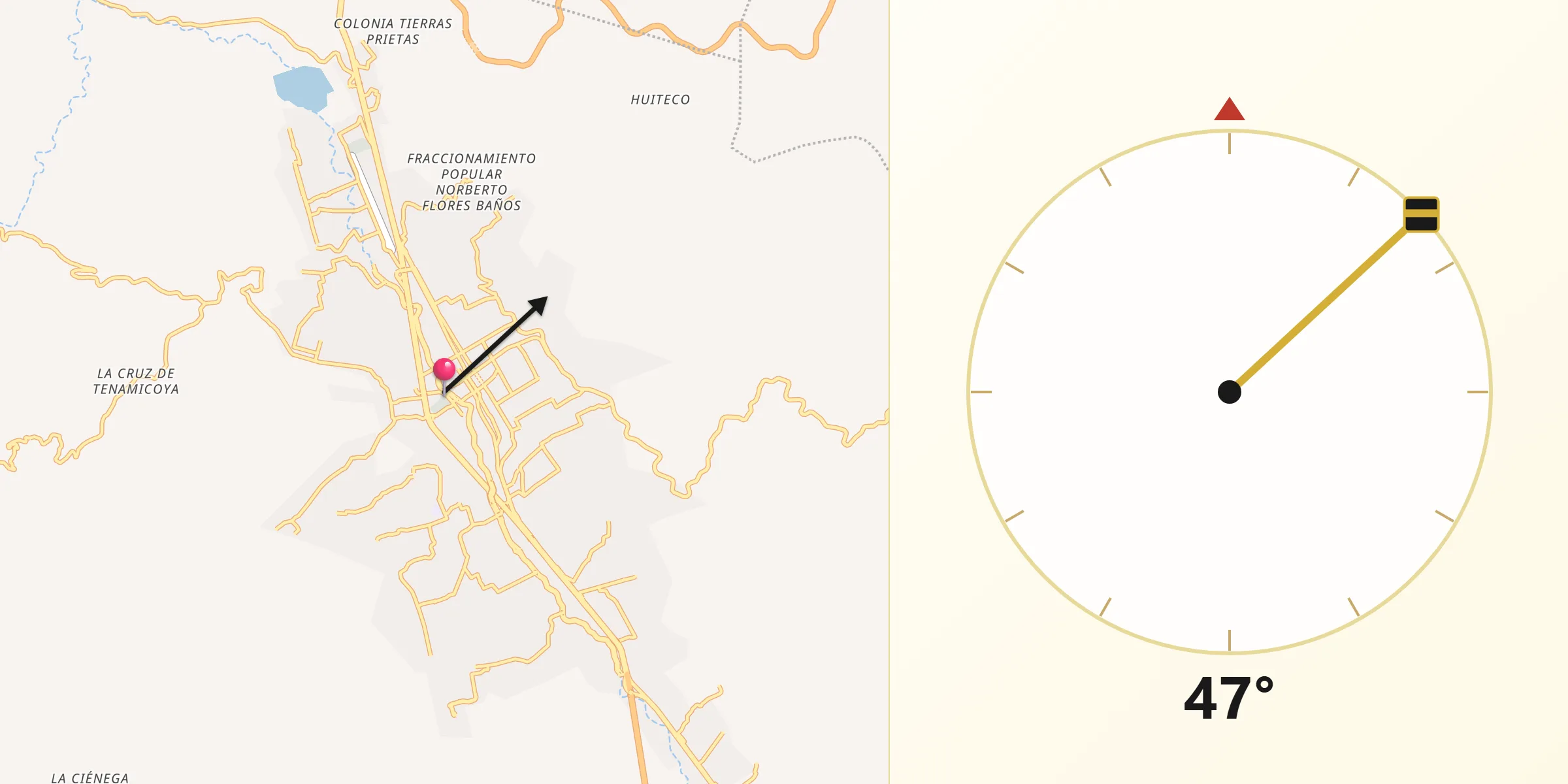 Dirección de la Qibla desde Chilpancingo de los Bravo