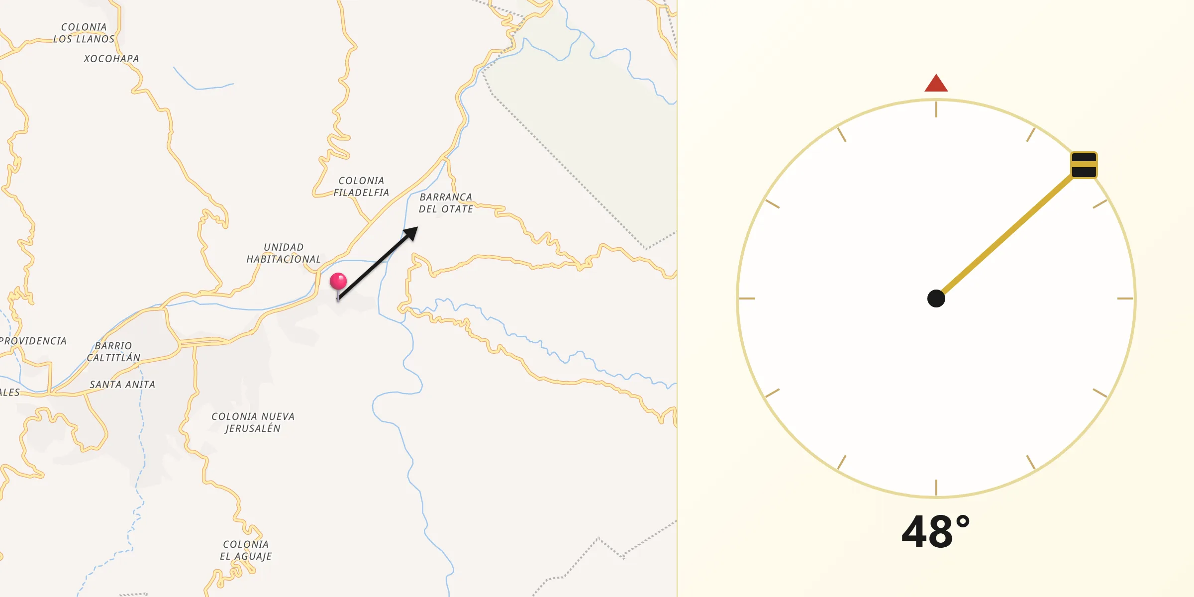 Dirección de la Qibla desde Atlamajac