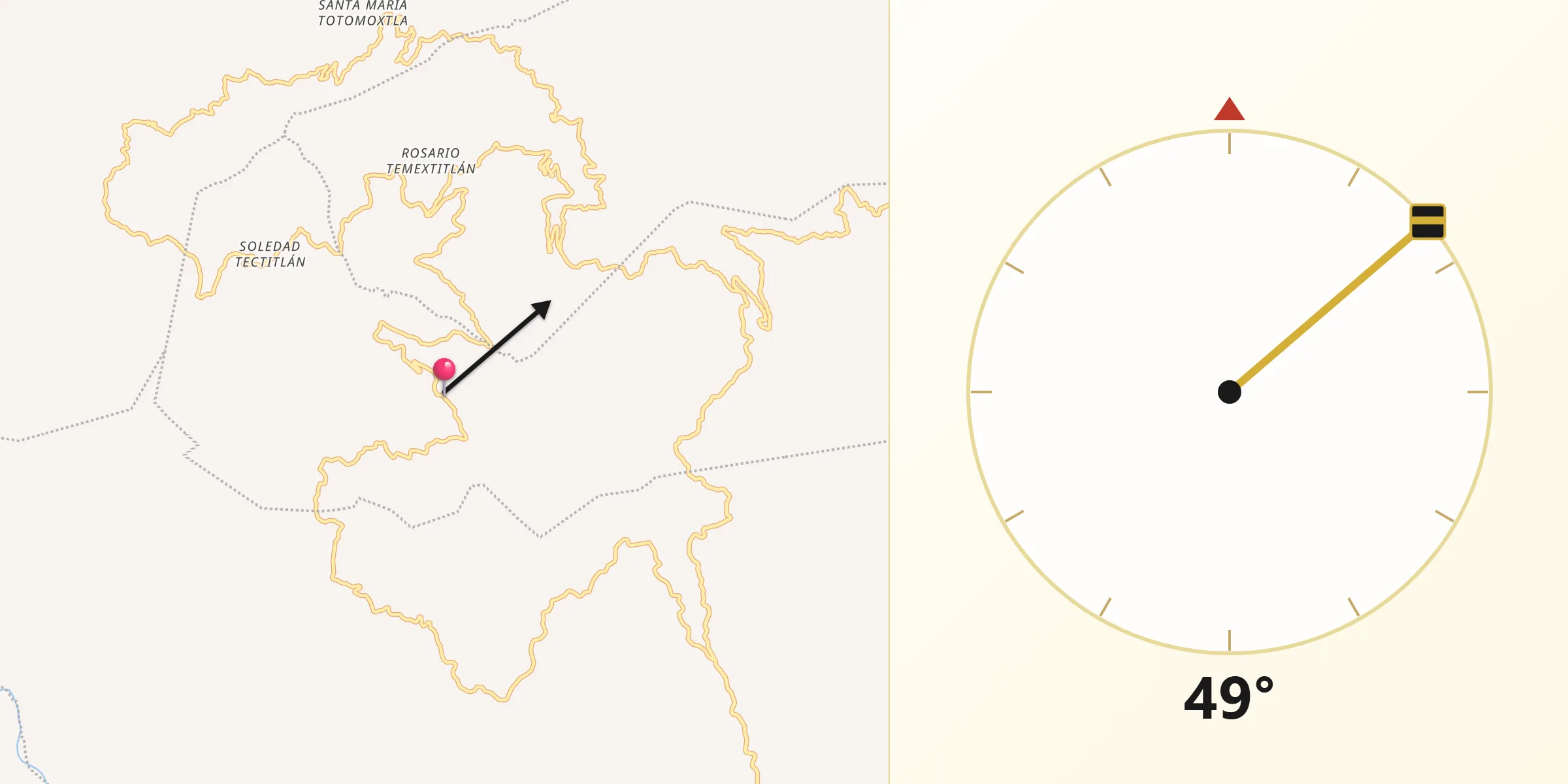 Dirección de la Qibla desde Santiago Comaltepec
