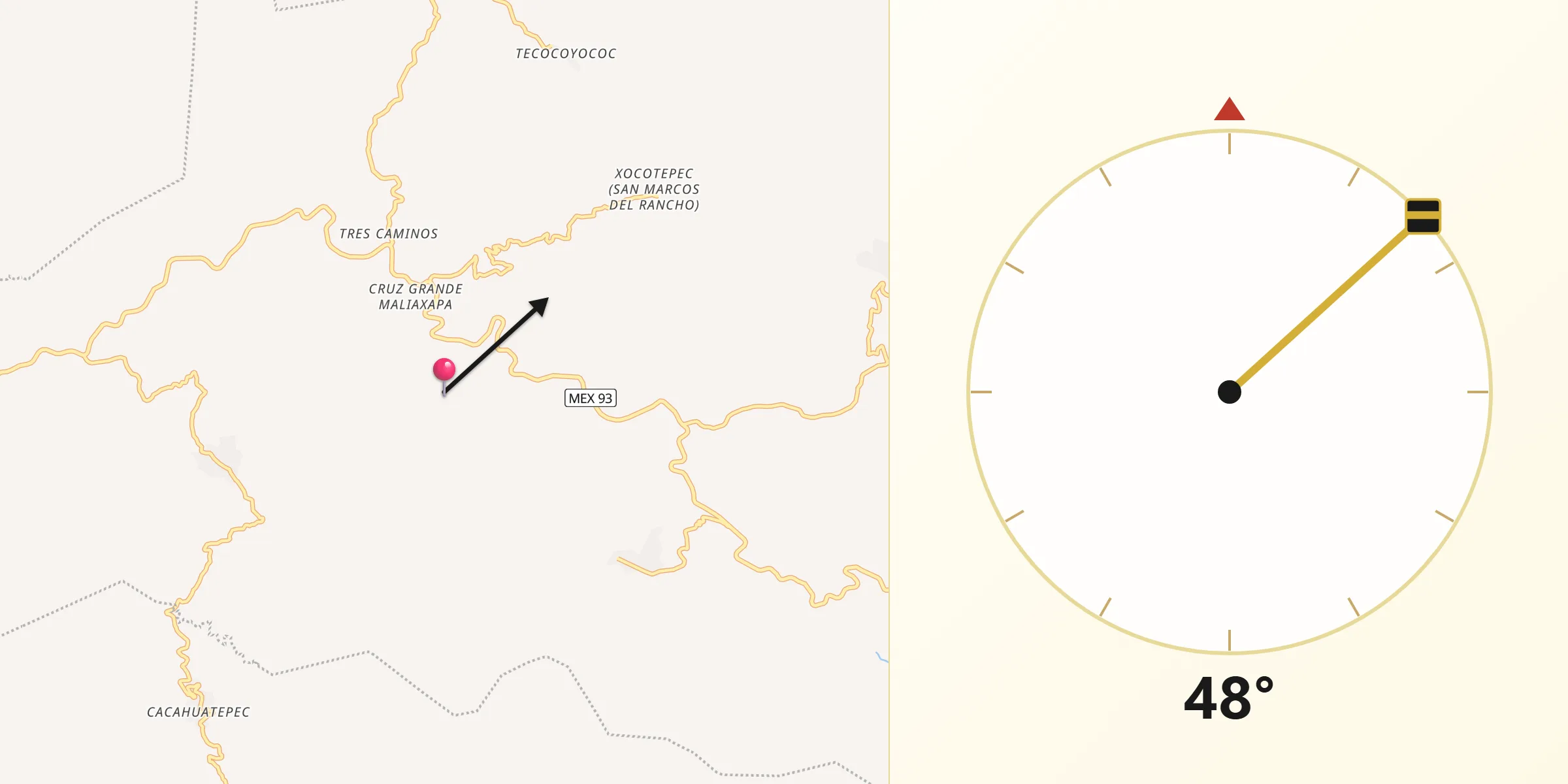 Dirección de la Qibla desde Chiepetepec