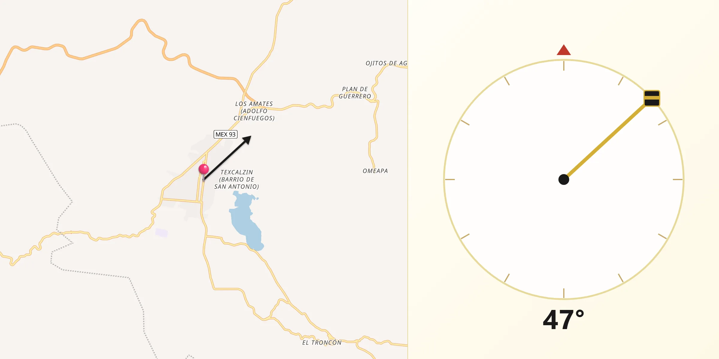 Dirección de la Qibla desde Tixtla de Guerrero