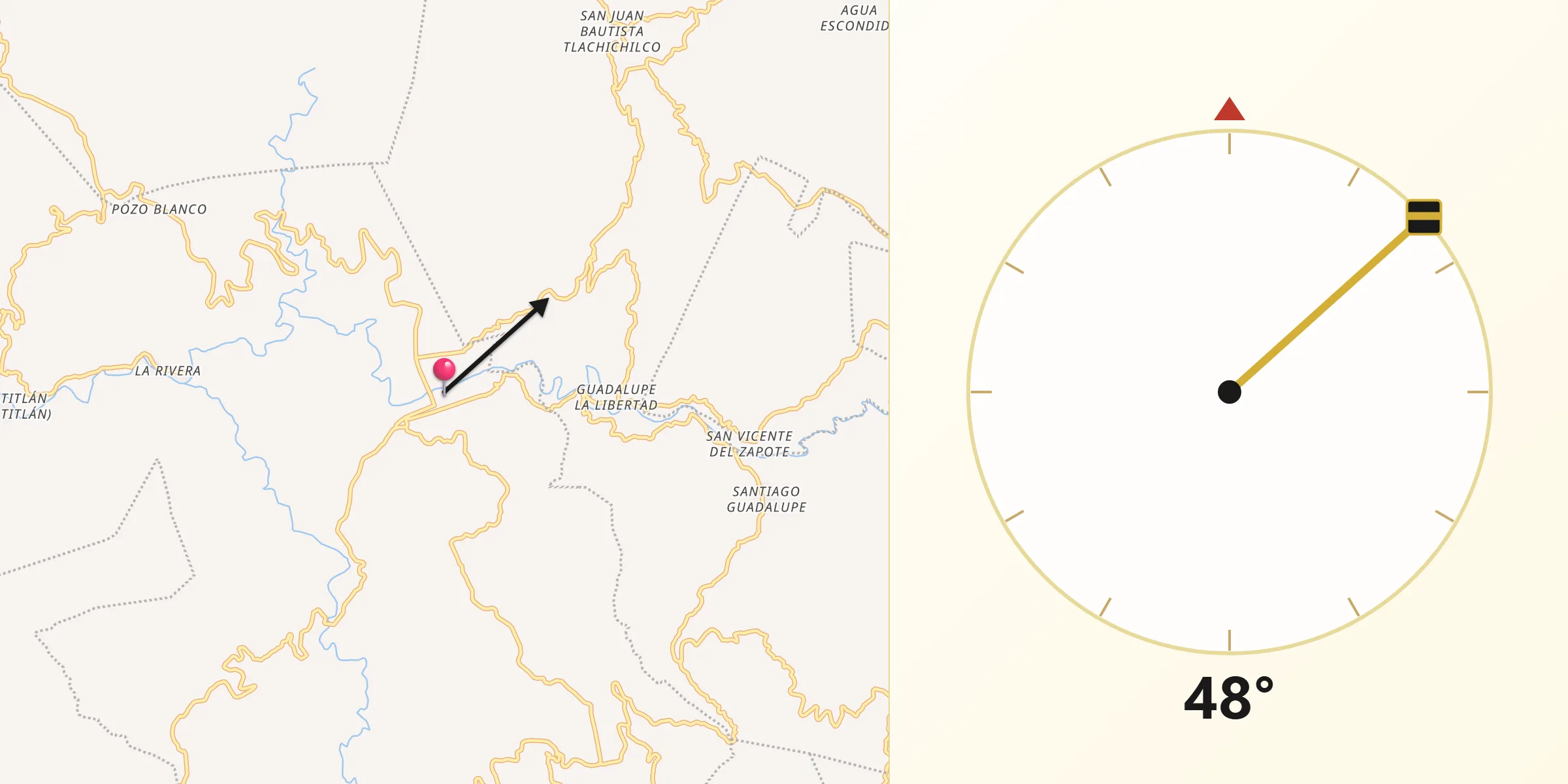 Dirección de la Qibla desde Tlalixtaquilla