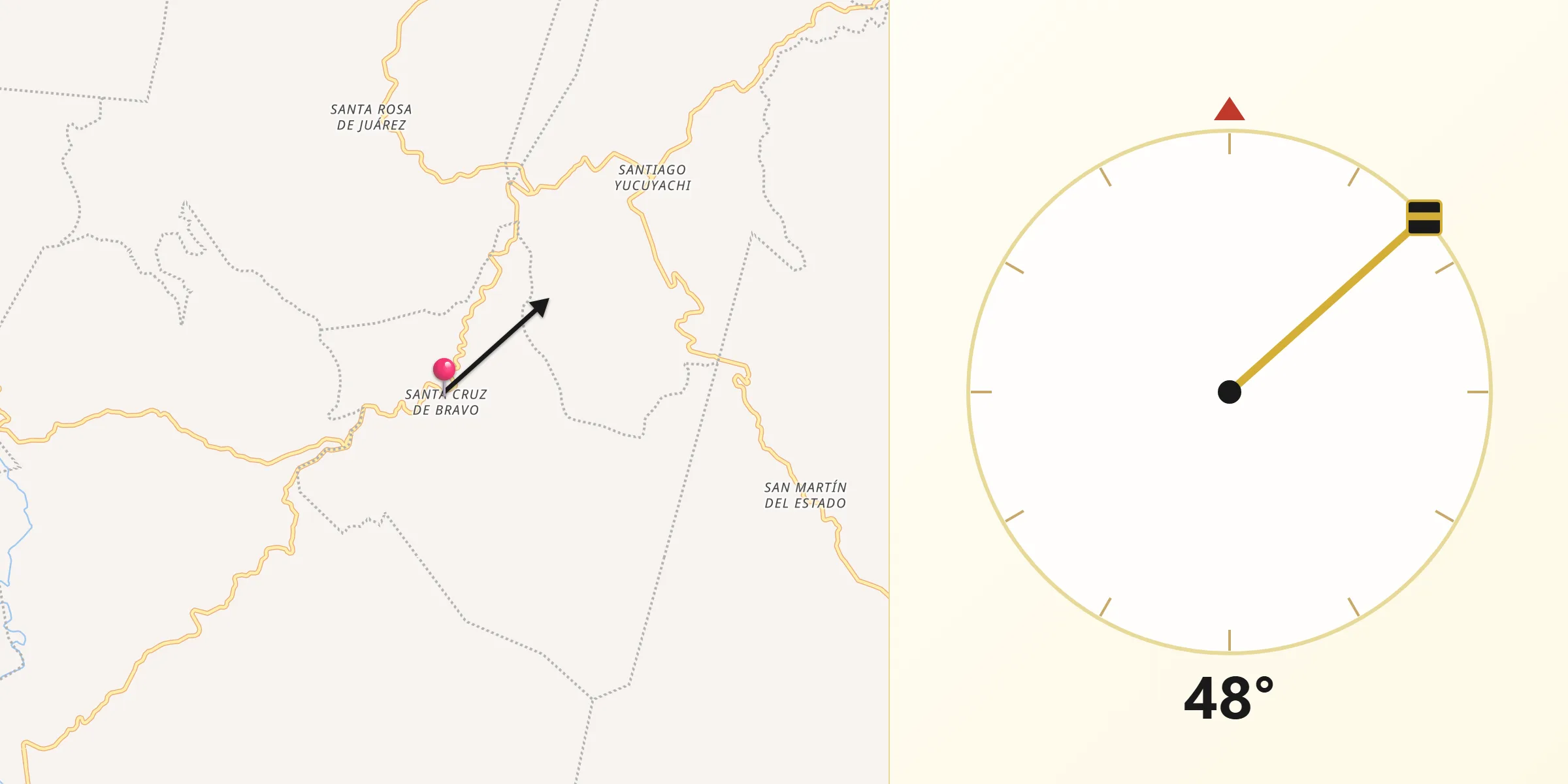 Dirección de la Qibla desde Santa Cruz de Bravo