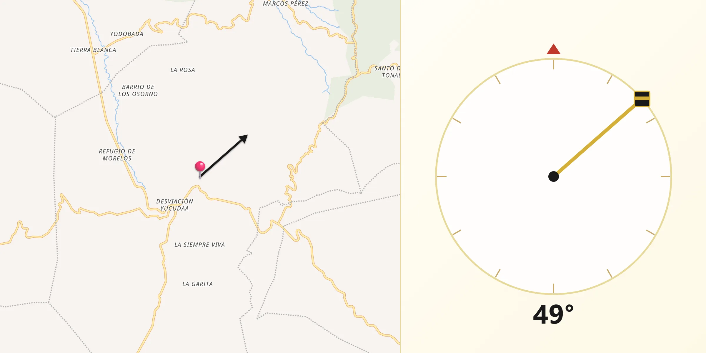 Dirección de la Qibla desde San Juan Teposcolula