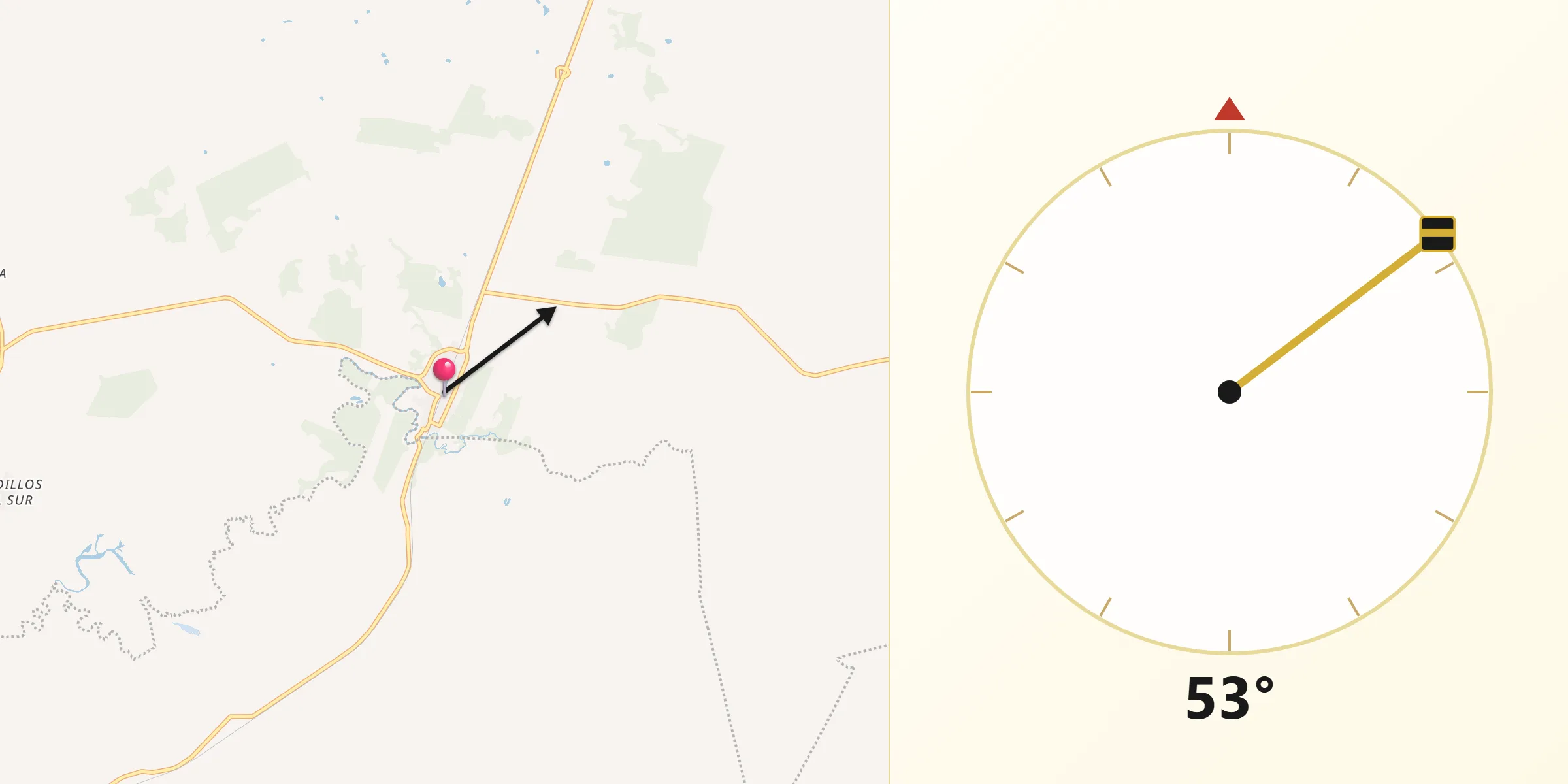 Dirección de la Qibla desde Mactún